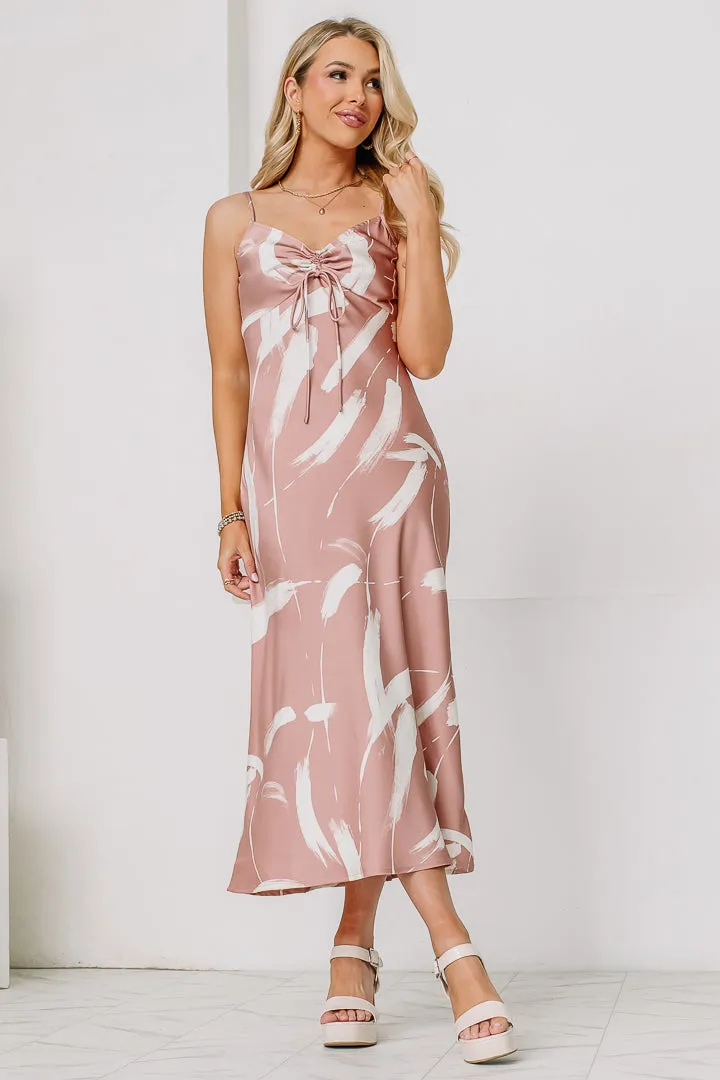 Brush Stroke Satin Midi Dress