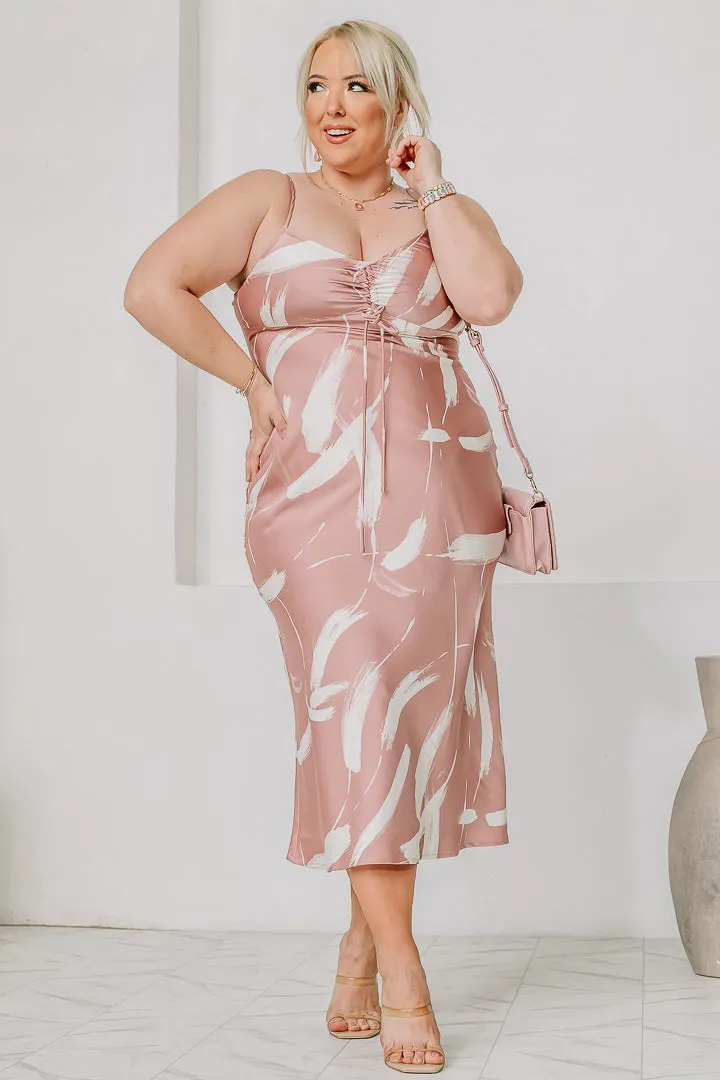 Brush Stroke Satin Midi Dress