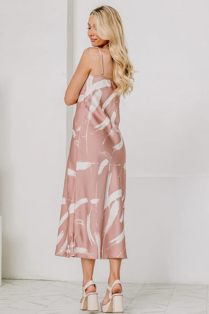 Brush Stroke Satin Midi Dress