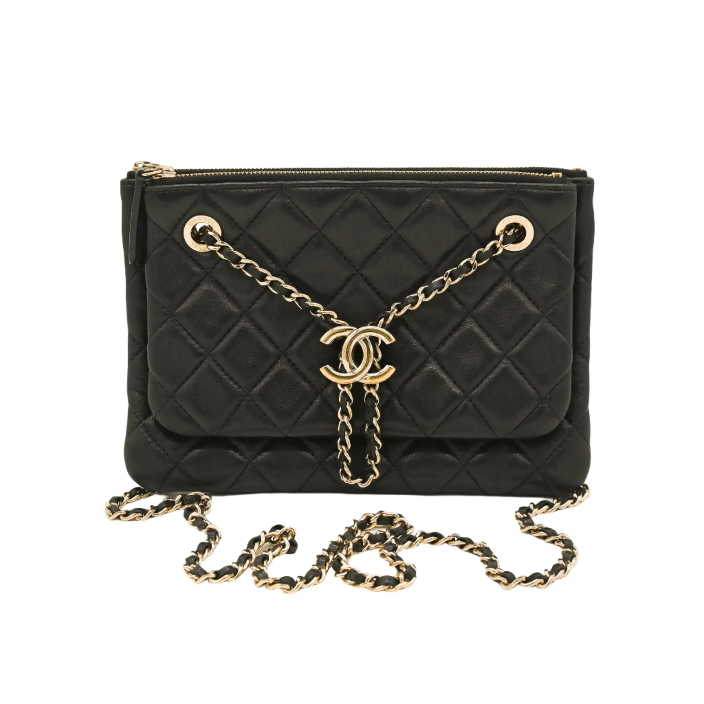 Chanel Black Lambskin Small Double Case Crossbody Bag