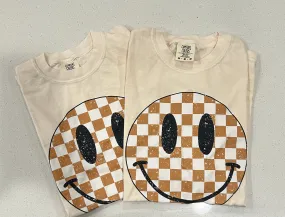 Checkered Smiley Face Tee in Cream