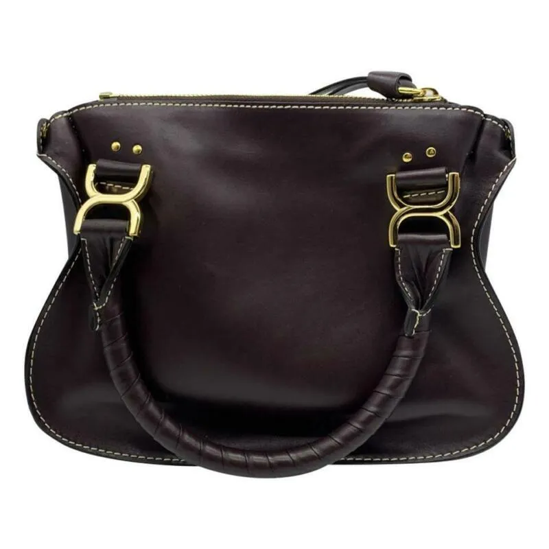 Chloé Marcie Small Calfskin Leather Satchel Black Raisin Brown Shoulder Bag