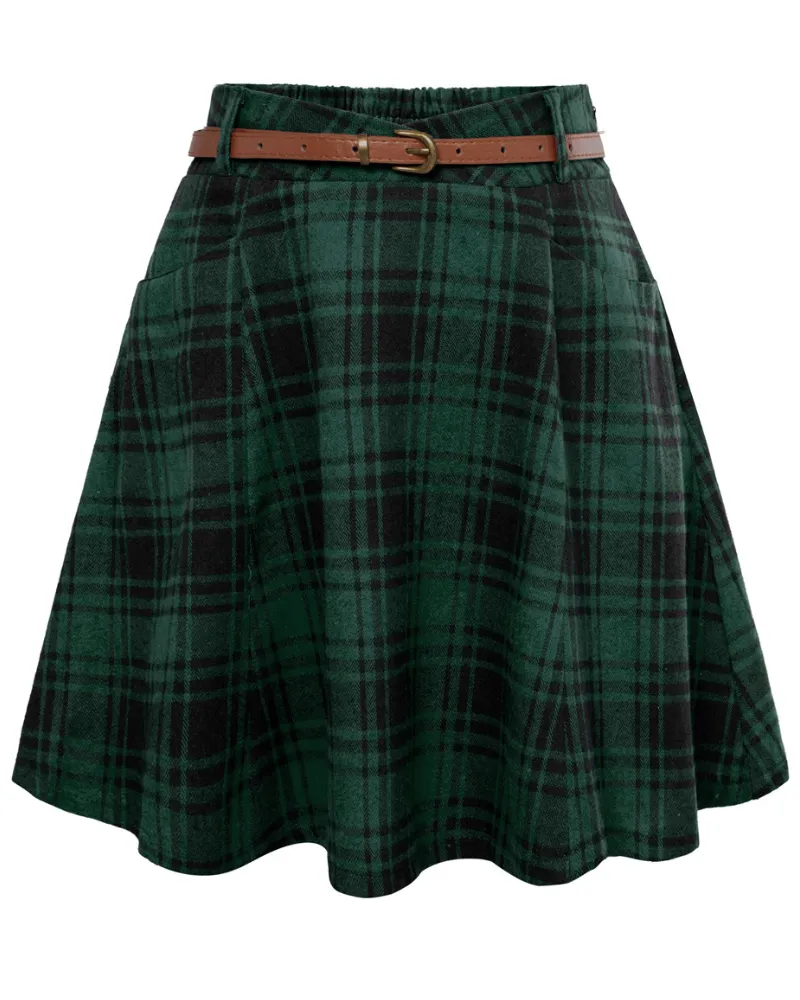 Corduroy Skirt with Pockets and Belt Basic Versatile Mini Skater Skirts