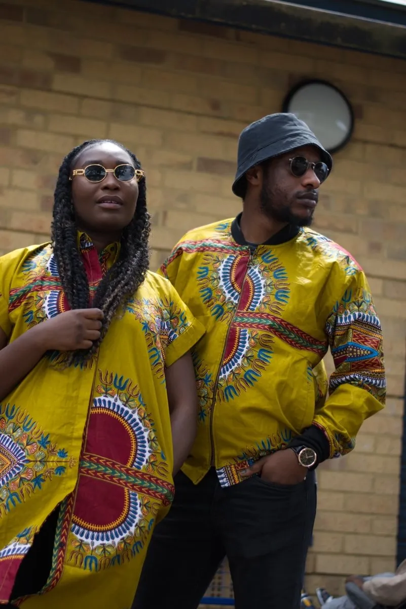 Dashiki Bomber Jacket In Brown African Print