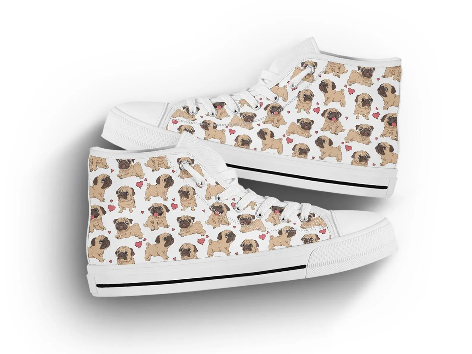 Dog Lover Shoes Dog Pattern Sneakers Pug Print Cute Shoes Dog Owner Gifts Custom High Top Converse Style Sneakers For Adults Women & Men