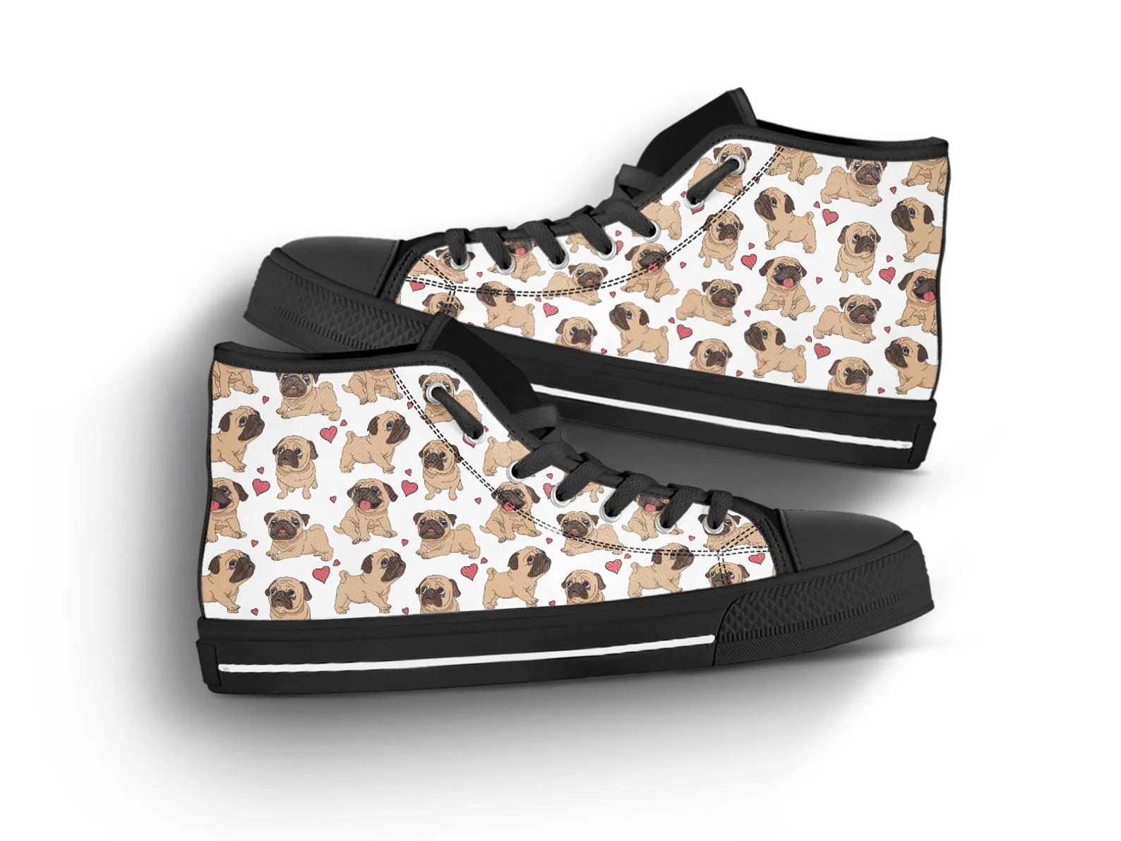 Dog Lover Shoes Dog Pattern Sneakers Pug Print Cute Shoes Dog Owner Gifts Custom High Top Converse Style Sneakers For Adults Women & Men