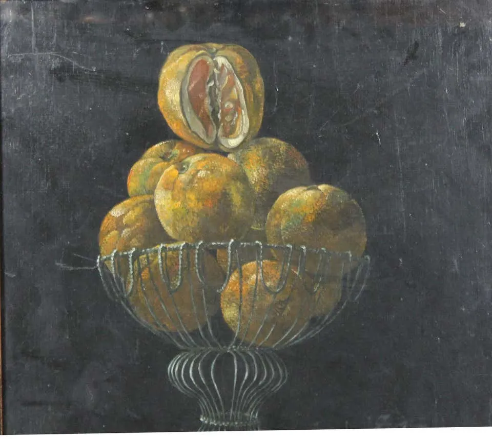 Dutch Style Still Life Oil Painting with Oranges and Metal Bowl