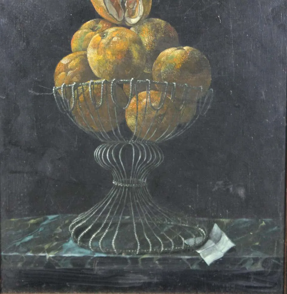 Dutch Style Still Life Oil Painting with Oranges and Metal Bowl