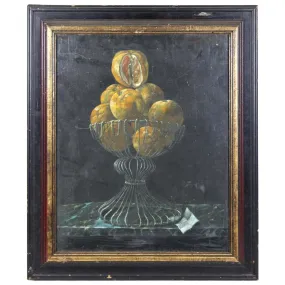 Dutch Style Still Life Oil Painting with Oranges and Metal Bowl