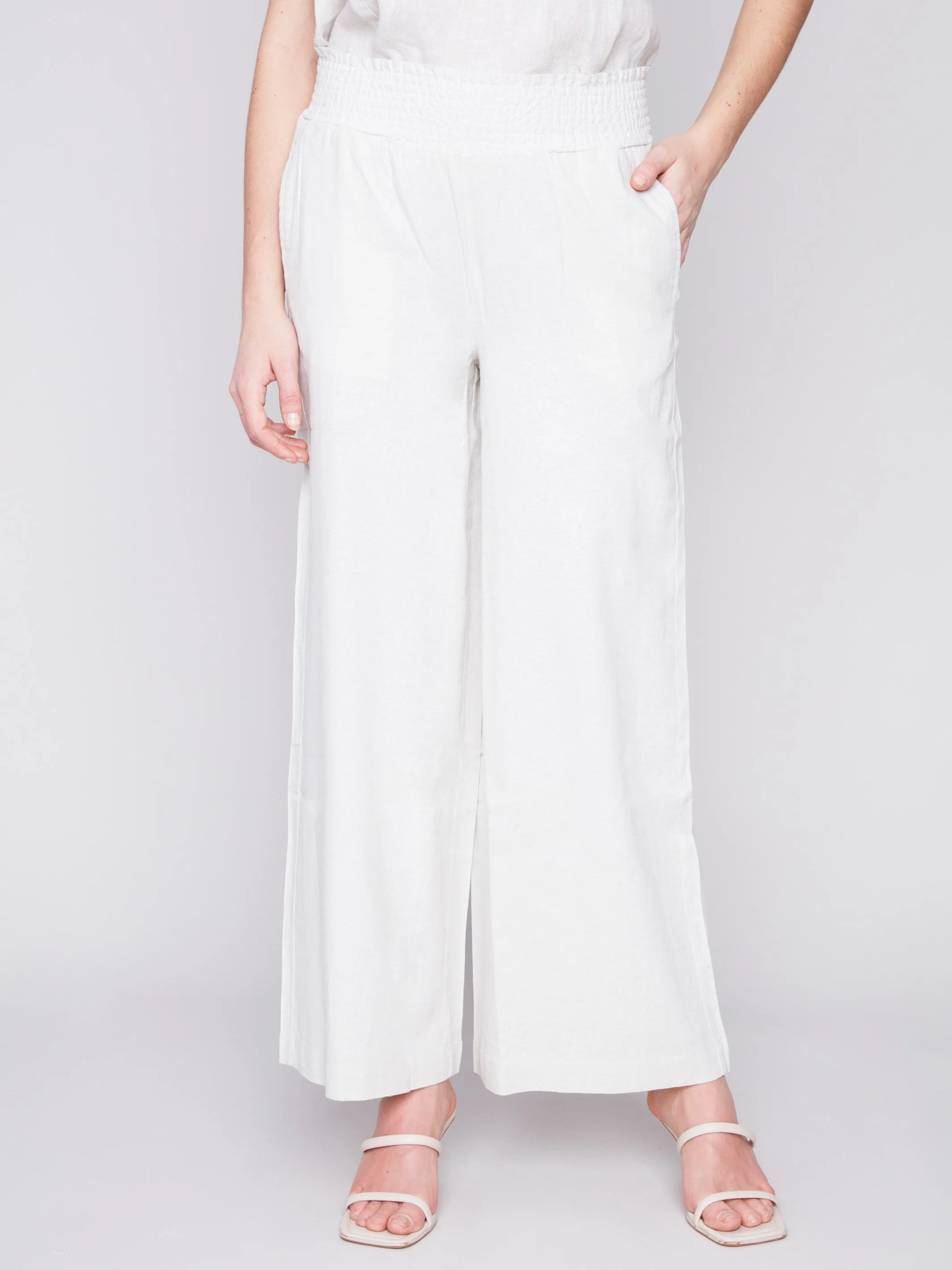 Elastic Waist Linen-Blend Pull-On Pants - Natural