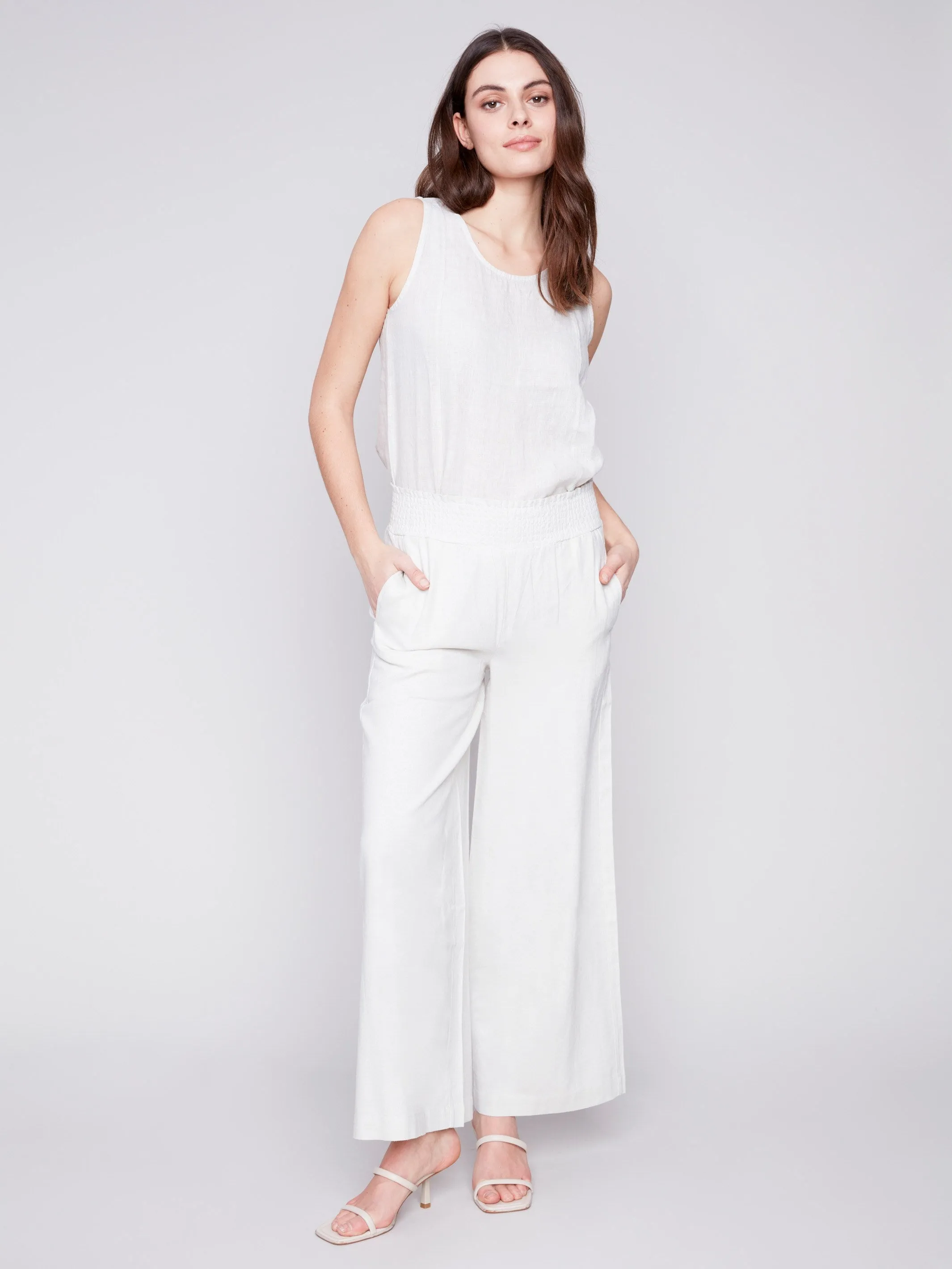 Elastic Waist Linen-Blend Pull-On Pants - Natural