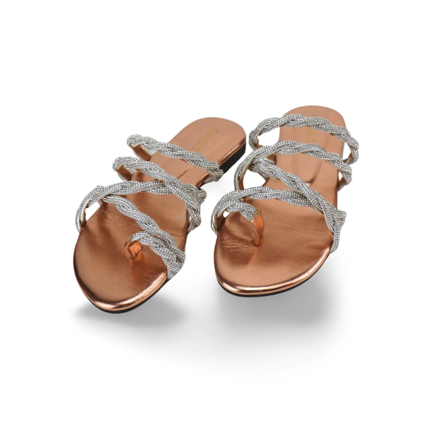 Elegant Women's Flat Sandal with Rhinestone Strap Embellishments