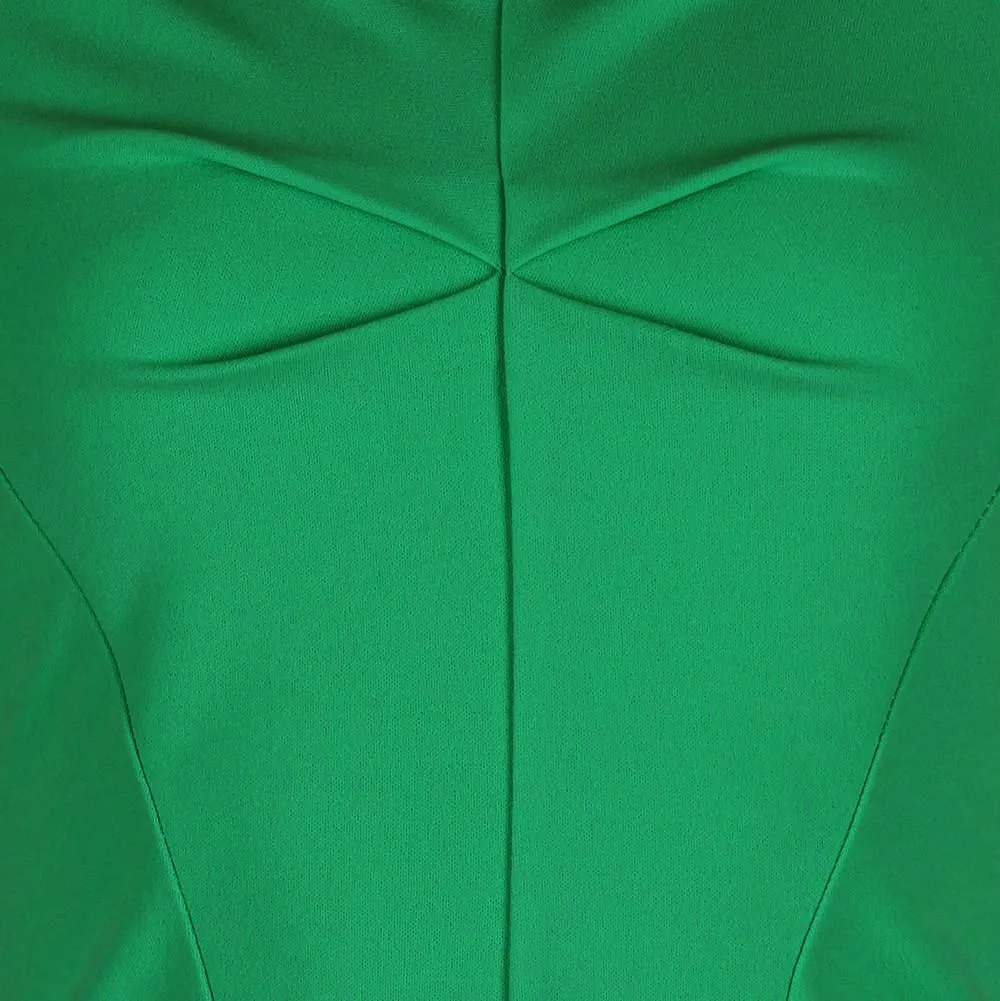 Emerald Green Notch Neck Cap Sleeve Bodycon Pencil Dress