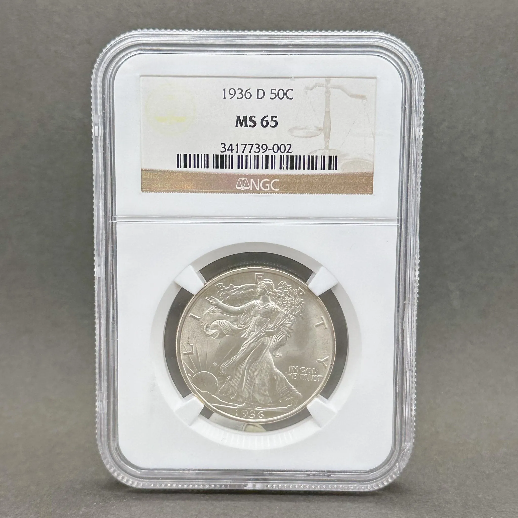 Estate 0.900 Fine Silver 1936 Walking Liberty $1 Coin NGC MS65