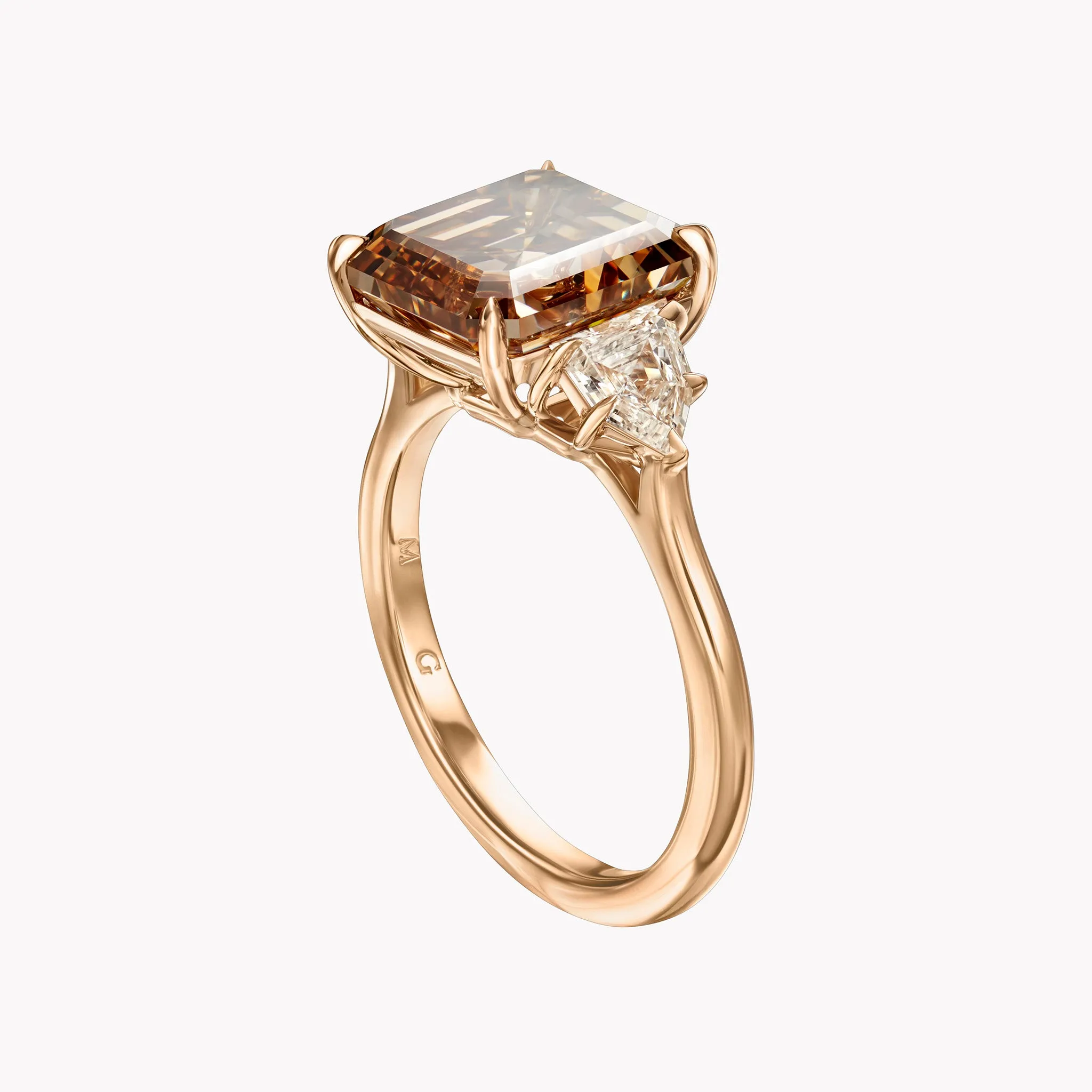 Fancy Brown Asscher Cut Three-Stone Diamond Ring