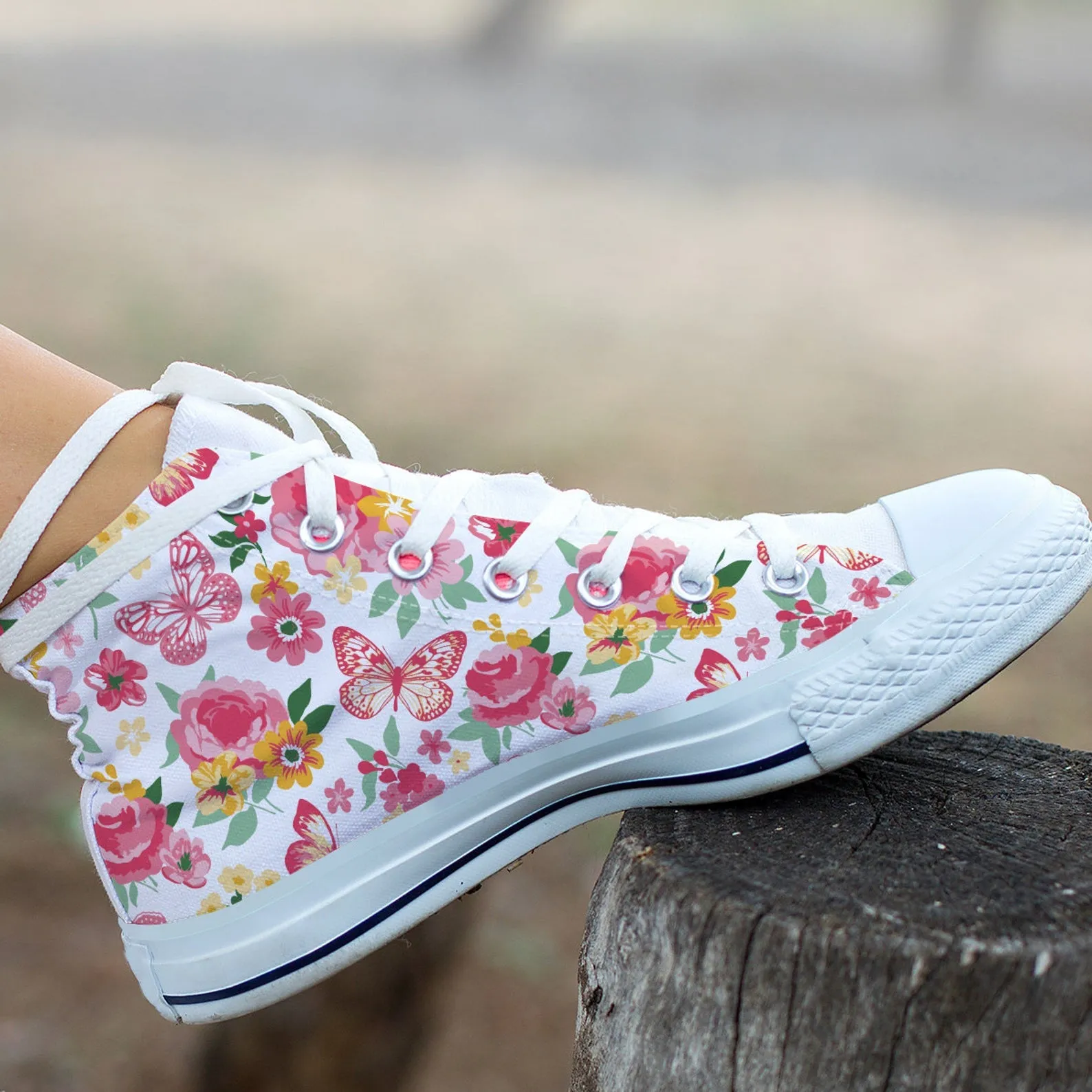 Floral Butterfly Shoes Butterfly Sneakers Cute Shoes Butterfly Lover Gifts Custom High Top Converse Style Sneakers For Adults Women & Men