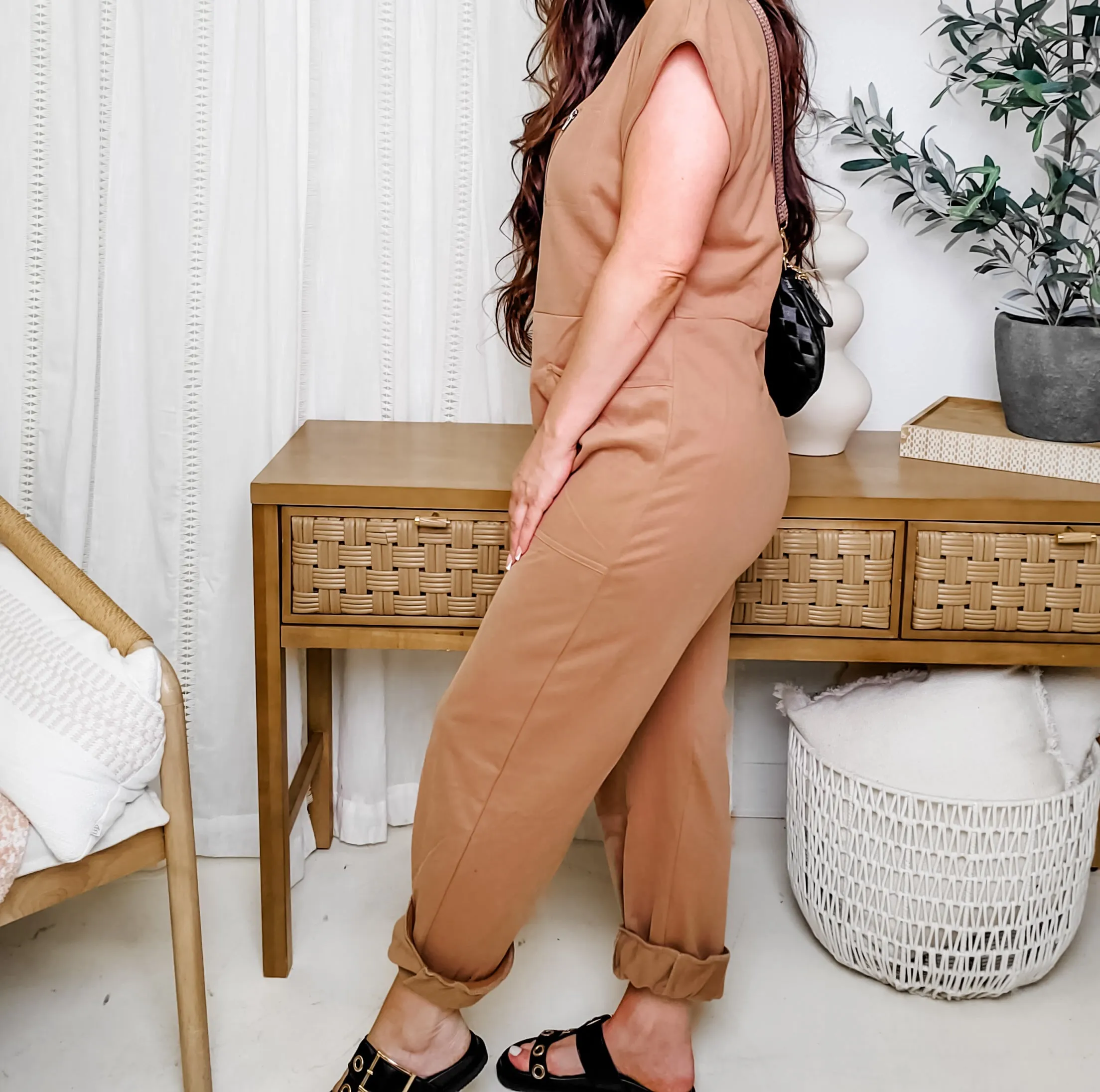 French Terry Muscle Sleeves Henley Inspired Jumpsuit (S-3XL)