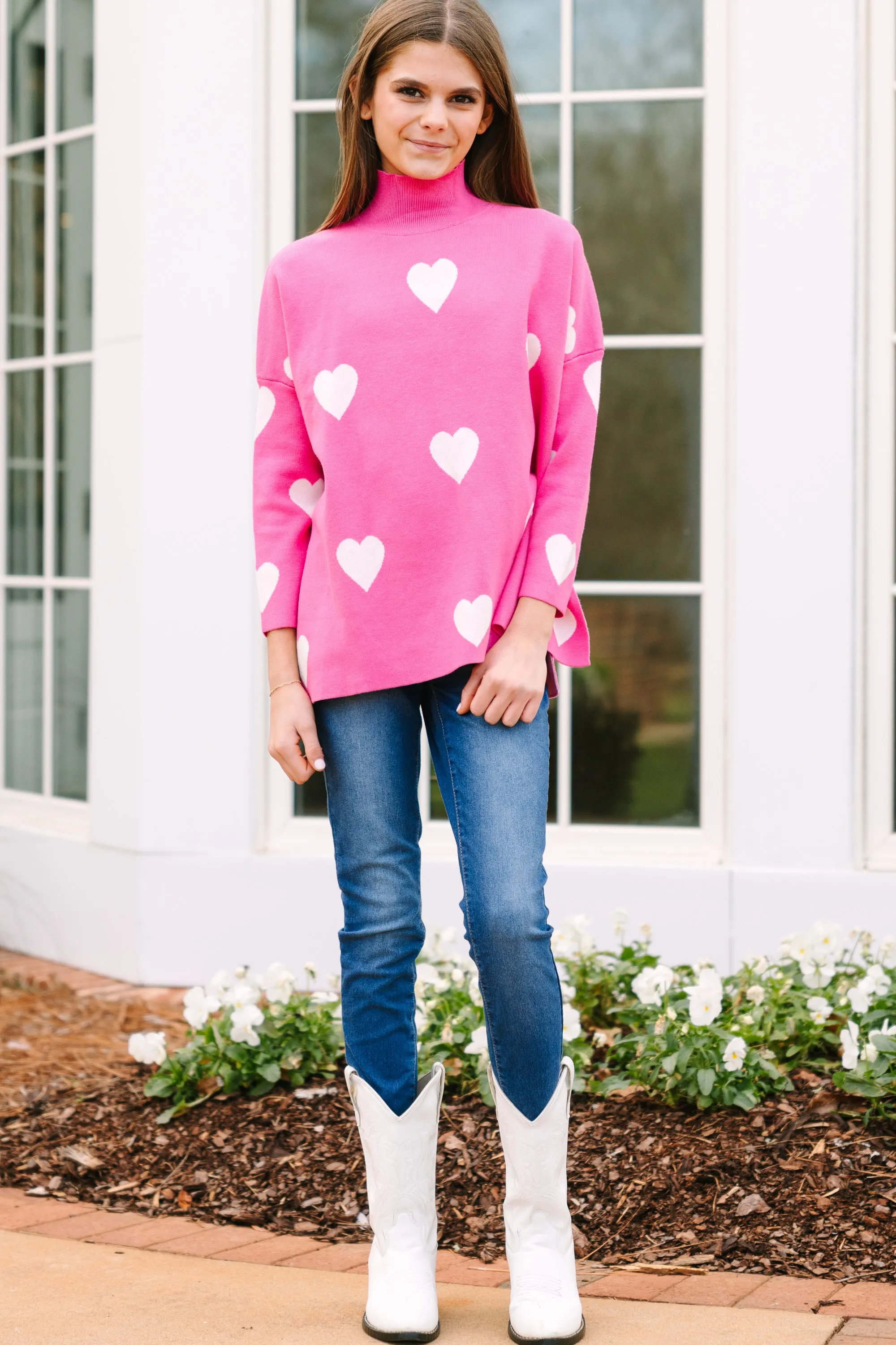 Girls: Quick Decisions Pink & White Heart Sweater