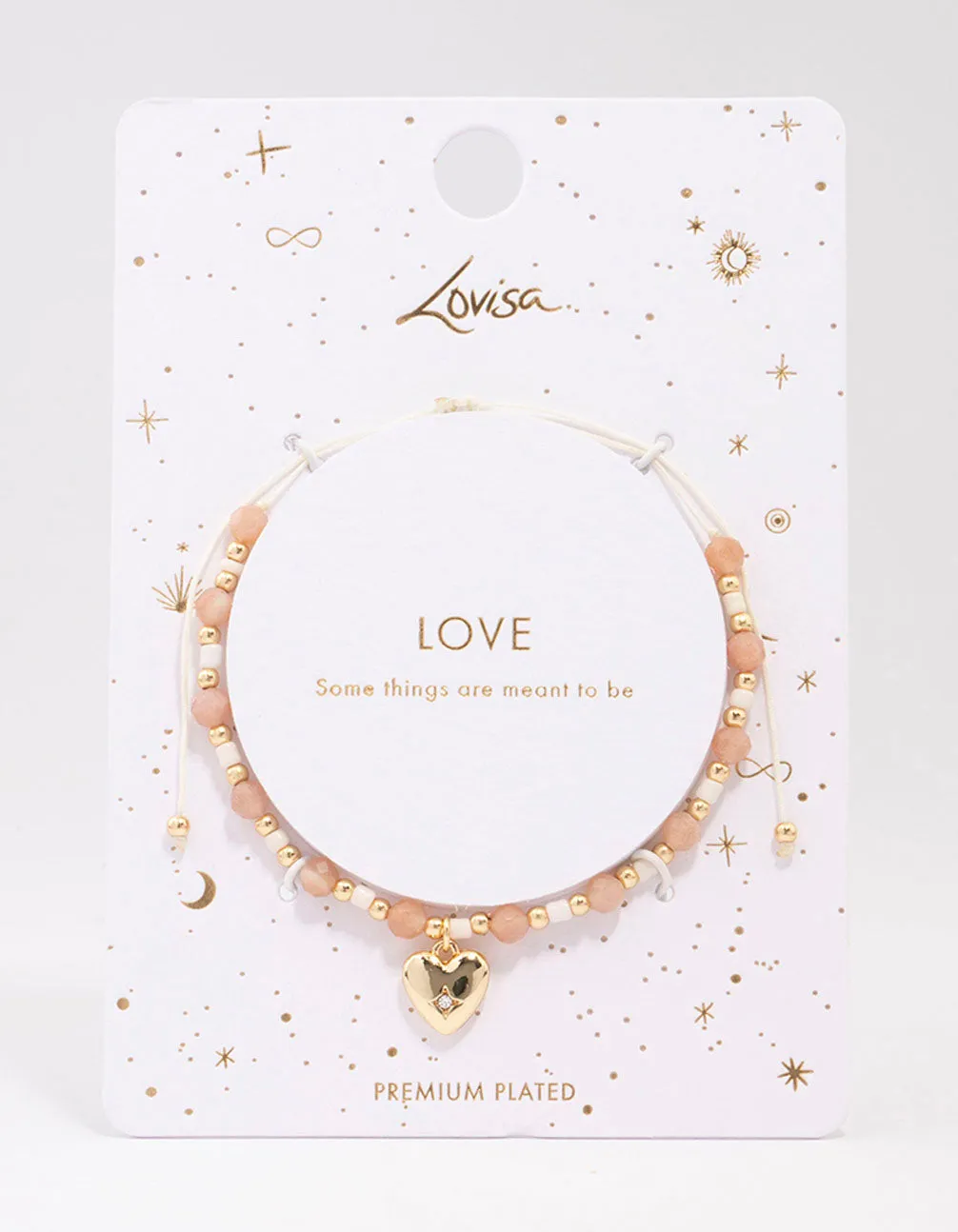 Gold Plated Semi-Precious Heart Adjustable Cord Bracelet