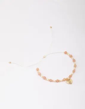 Gold Plated Semi-Precious Heart Adjustable Cord Bracelet