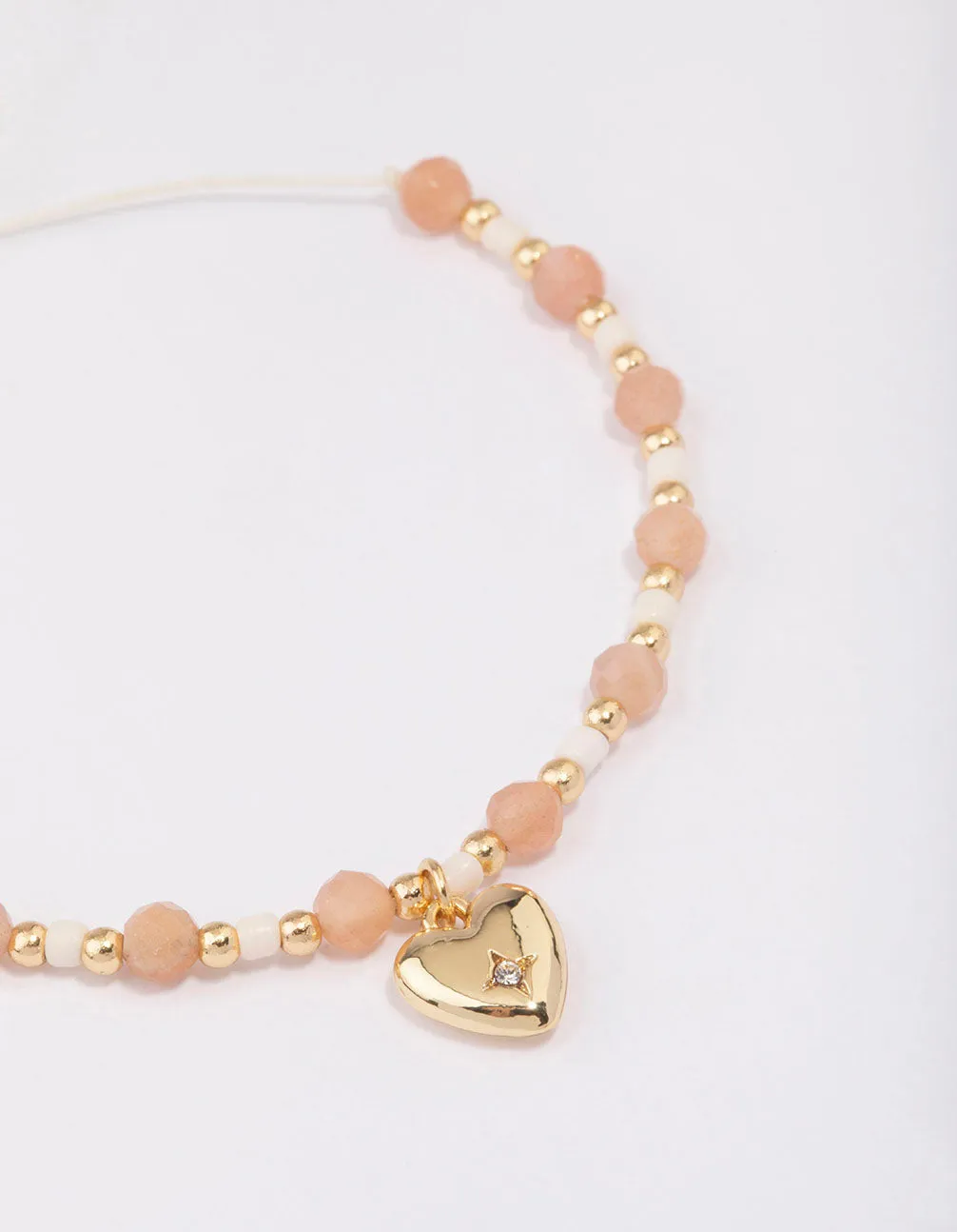 Gold Plated Semi-Precious Heart Adjustable Cord Bracelet