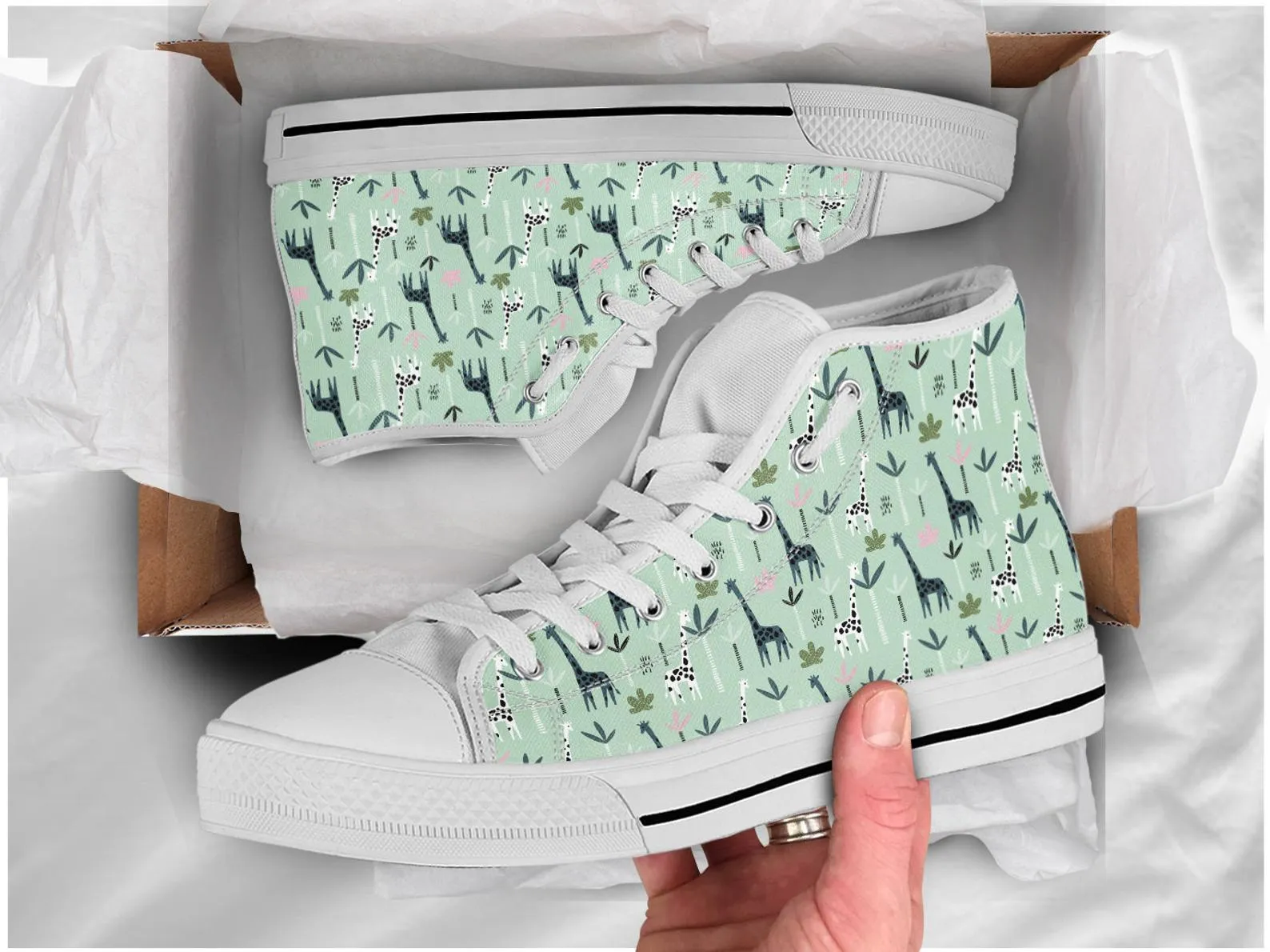 Green Giraffe Shoes Giraffe Sneakers Giraffe Cute Shoes Giraffe Lover Gifts Custom High Top Converse Style Sneakers For Adults Women & Men