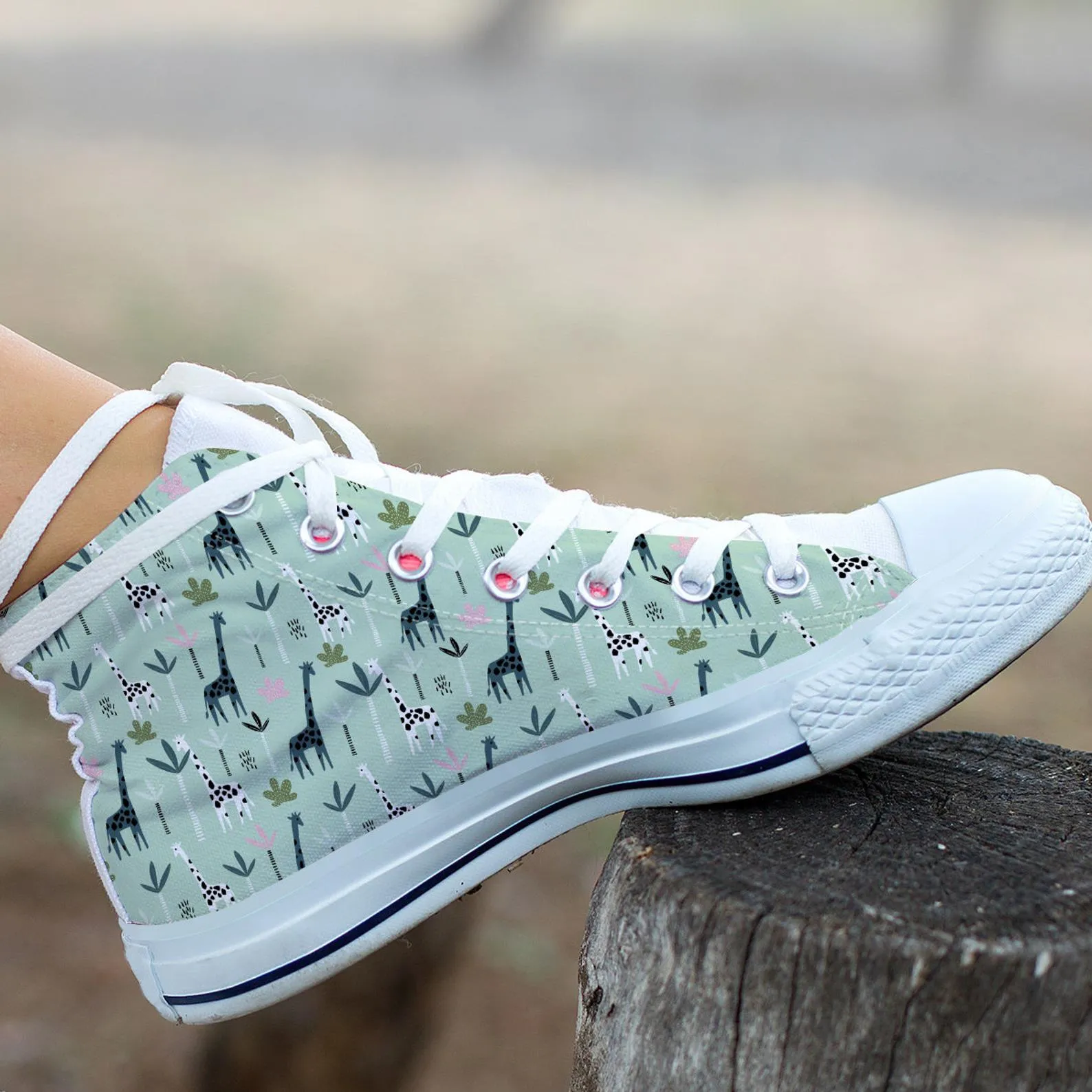 Green Giraffe Shoes Giraffe Sneakers Giraffe Cute Shoes Giraffe Lover Gifts Custom High Top Converse Style Sneakers For Adults Women & Men