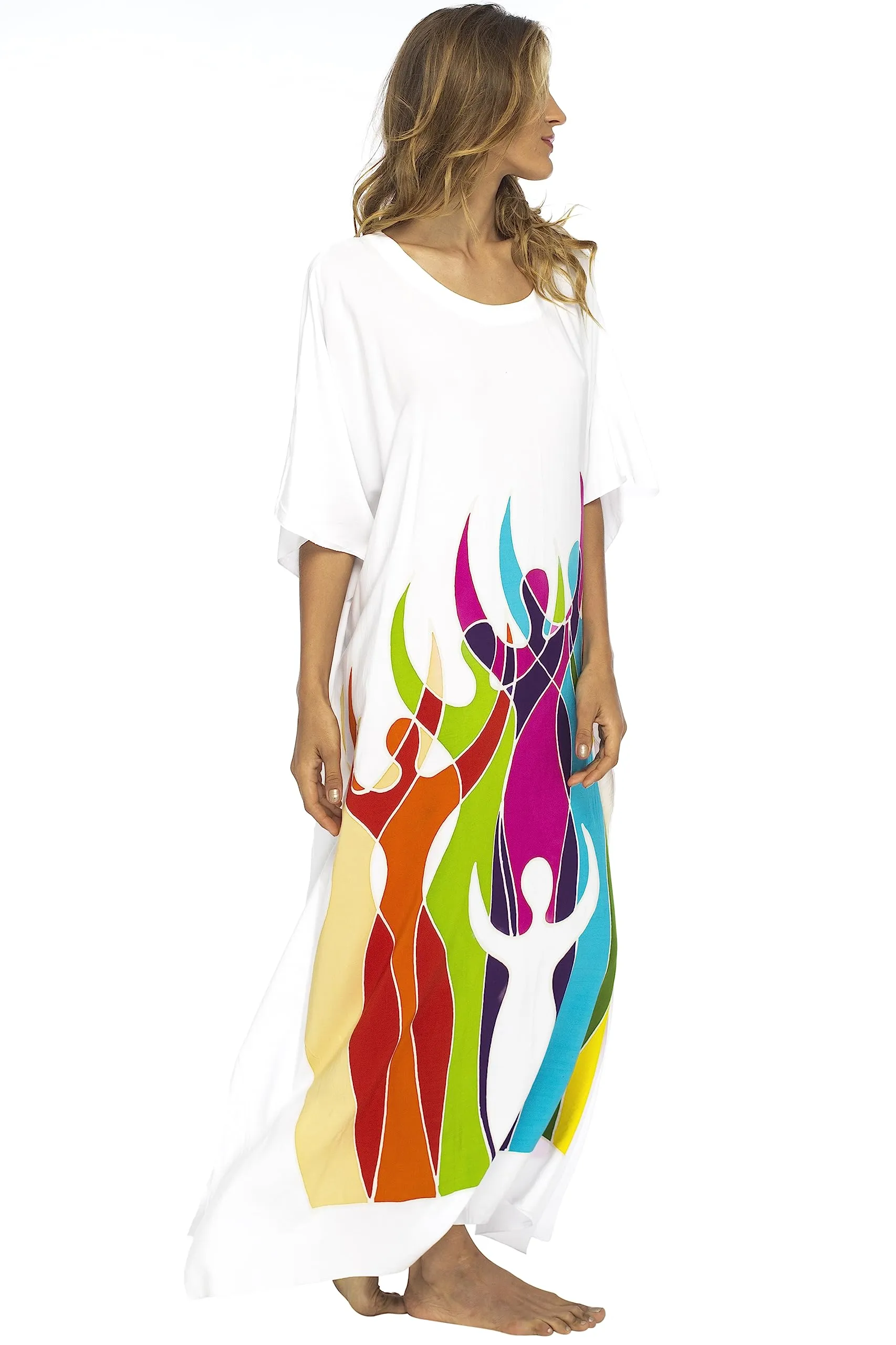 Hand Painted Long Caftan Cover Up Lounge Dress