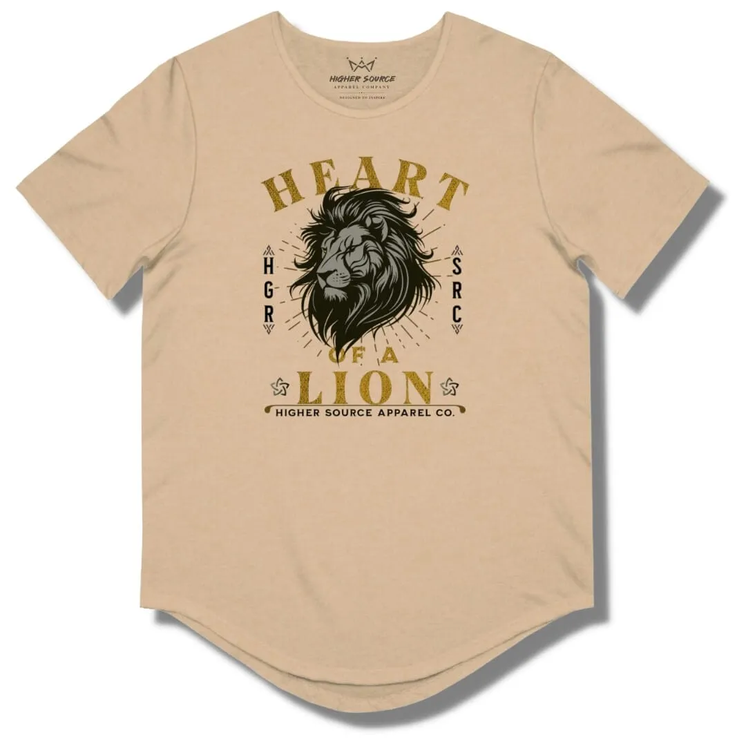 Heart of a Lion Curved Hem T Shirt - Sand Dune / Heather - Lemon Curry