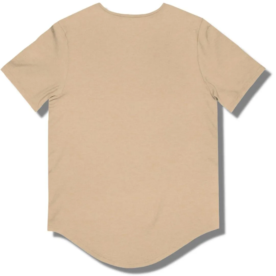 Heart of a Lion Curved Hem T Shirt - Sand Dune / Heather - Lemon Curry