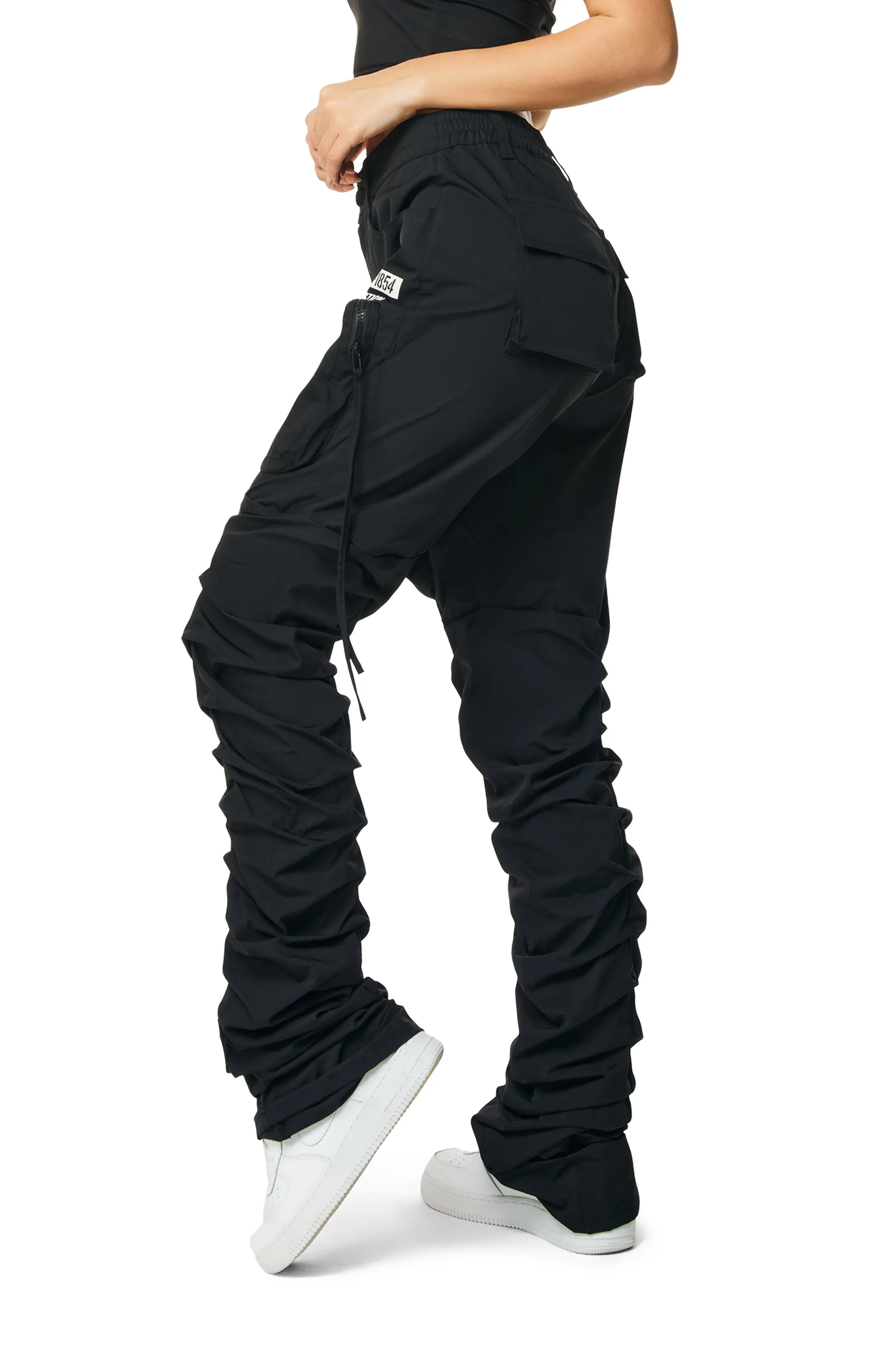 High Rise Utility Stacked Pants - Black