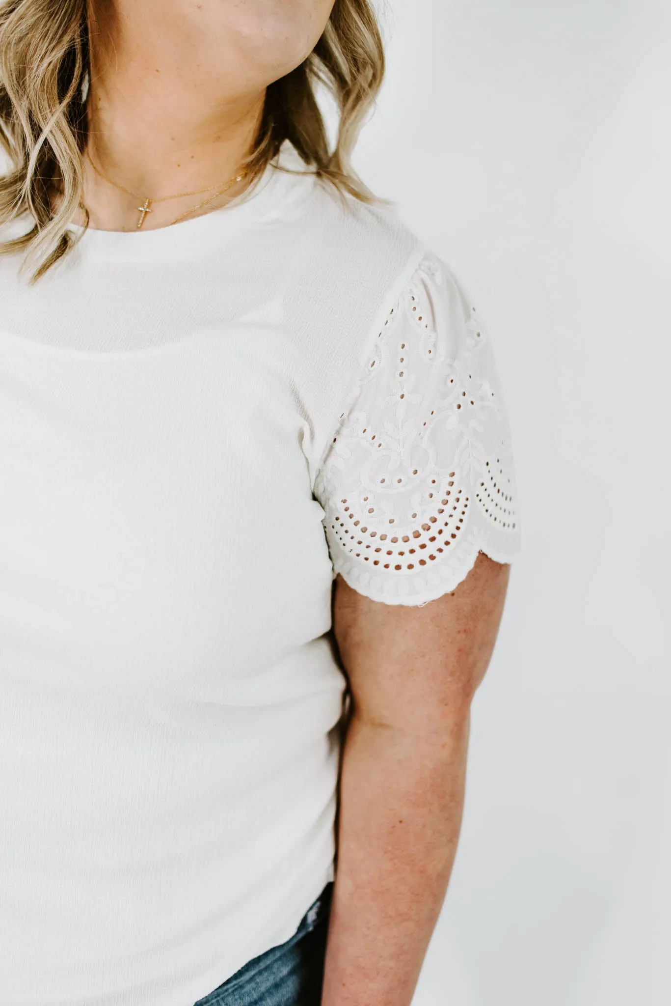 In The Details Curvy Eyelet Contrast Top