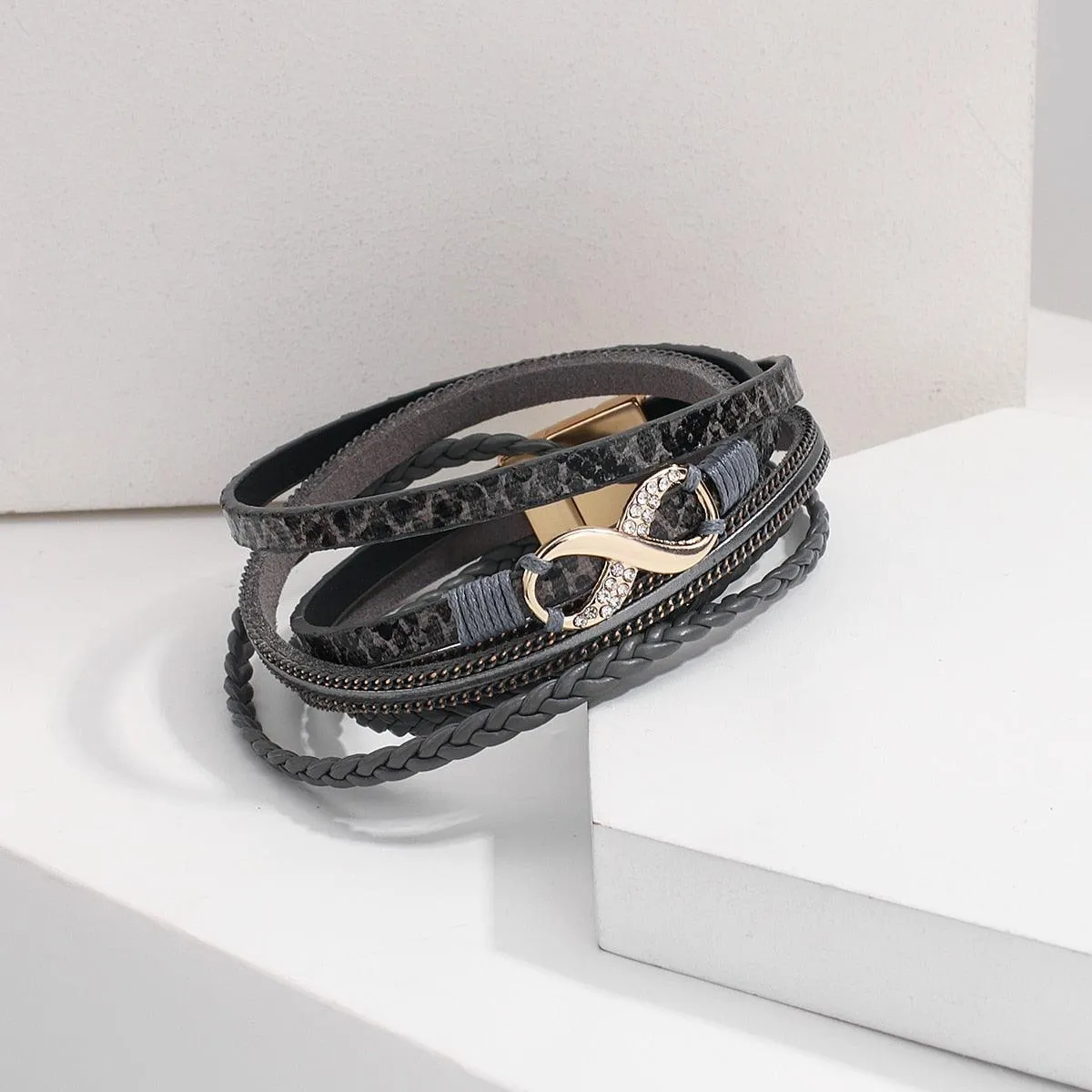 'Infinity' Charm Wrap Bracelet - grey