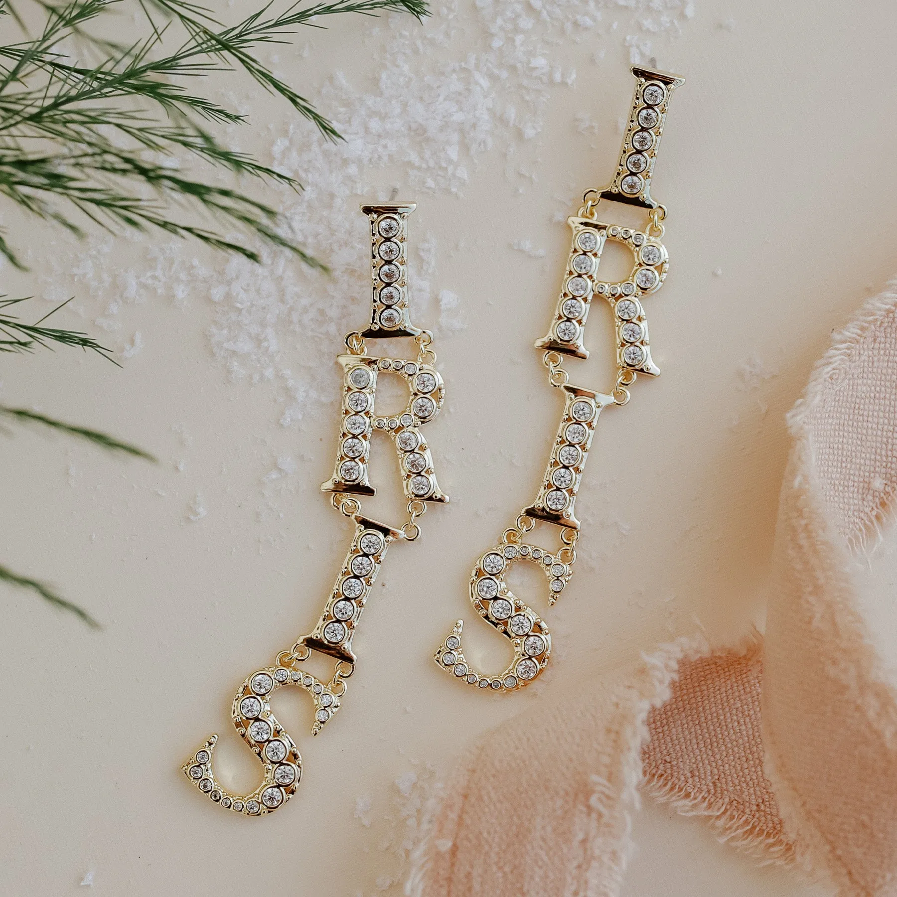 Iris CZ Letters Statement Earrings