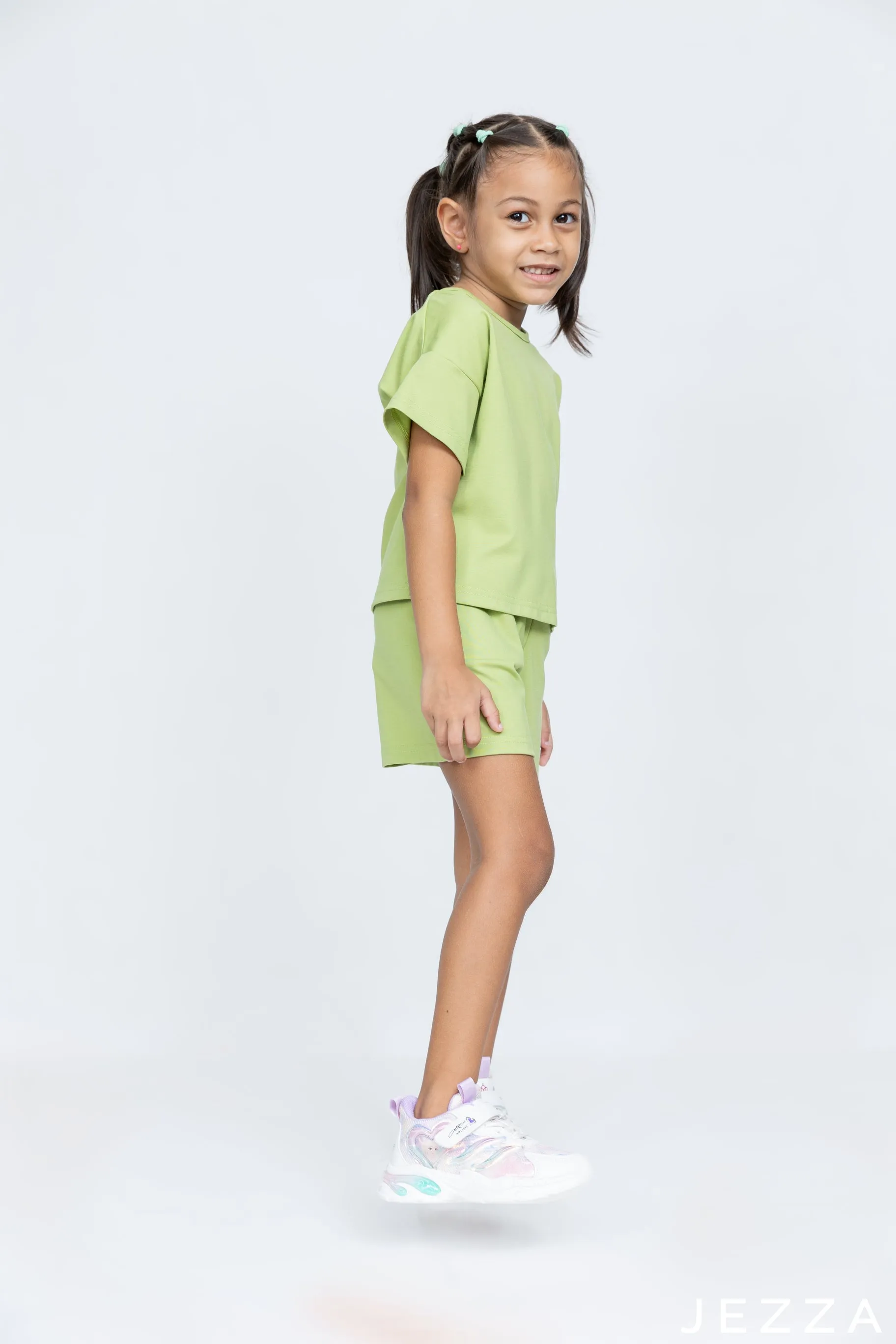 JEZZA Green Color Kids T-Shirt & Shorts Set 44262/44402