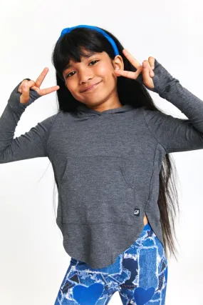 Kids Hooded Long Sleeve in Heathered Gray