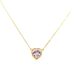 Large Bezel CZ Heart Necklace