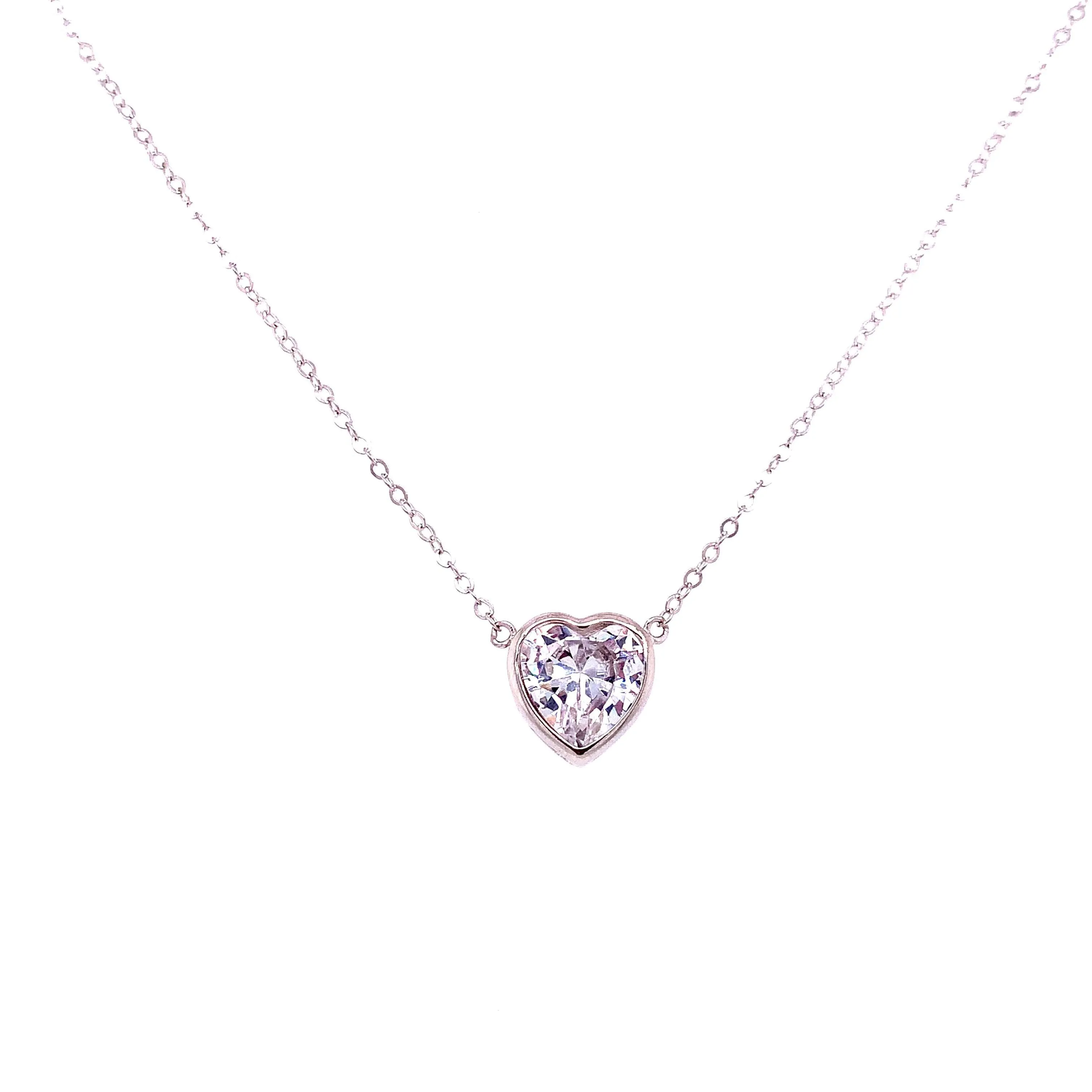 Large Bezel CZ Heart Necklace