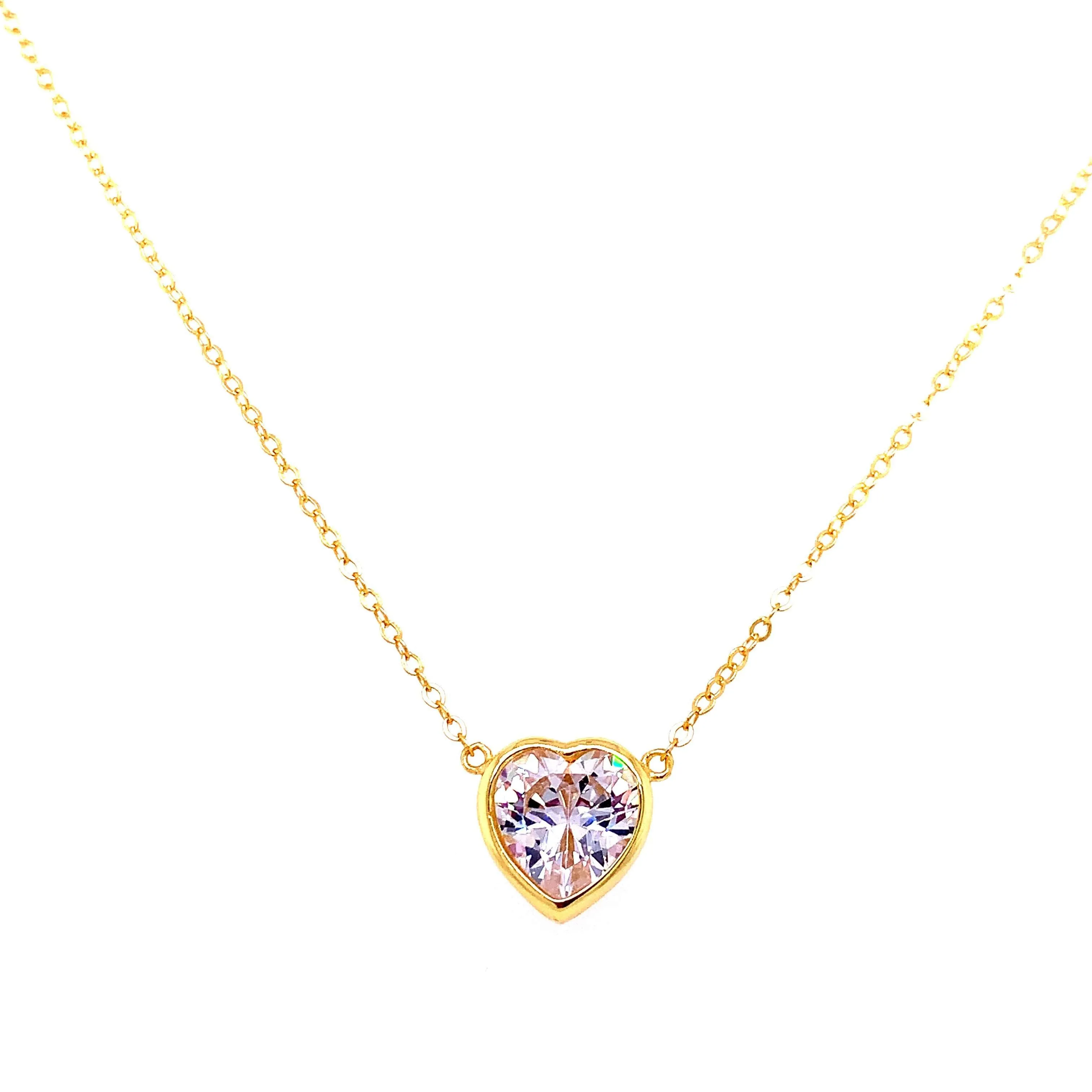 Large Bezel CZ Heart Necklace