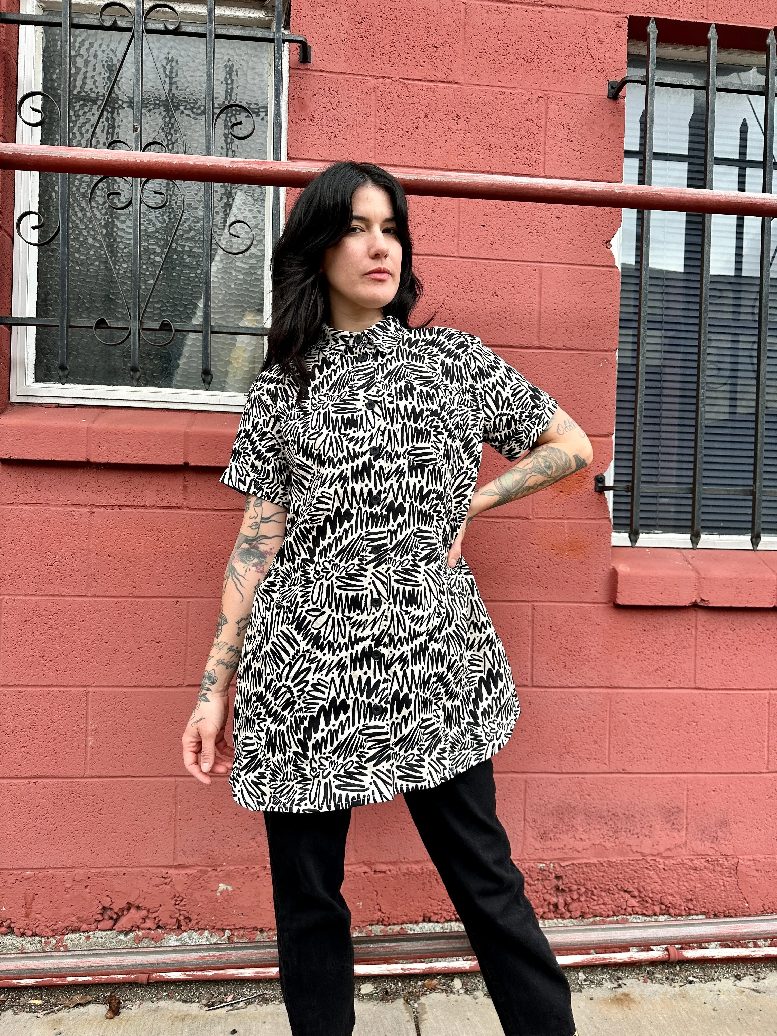 Linen Shirt Dress Zig Zag