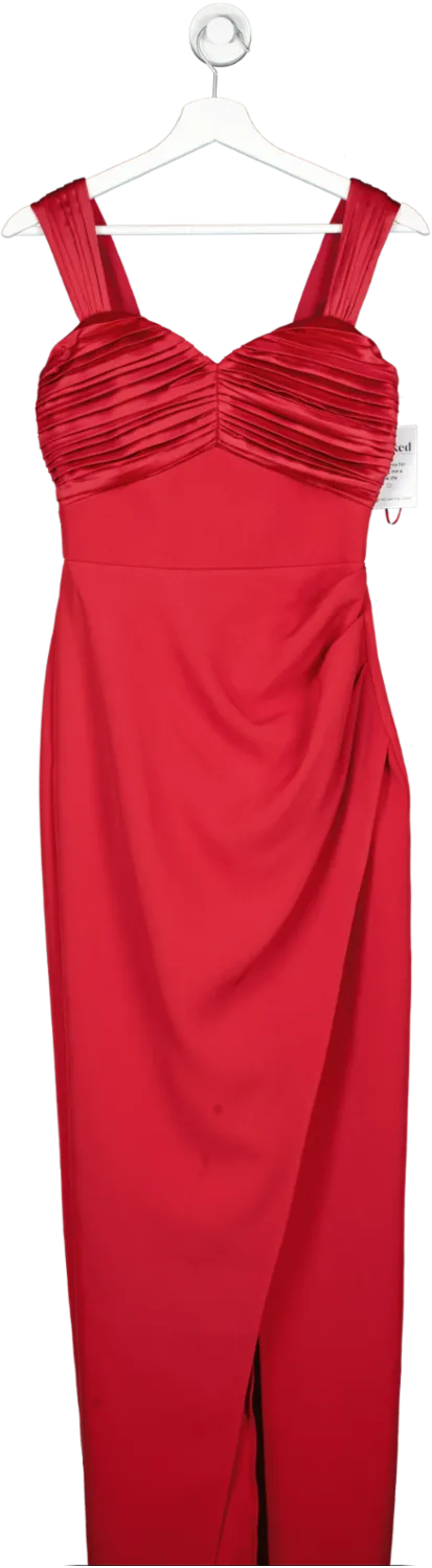 lipsy london Red Premium Fabric Mix Ruched Split Maxi Dress UK 6