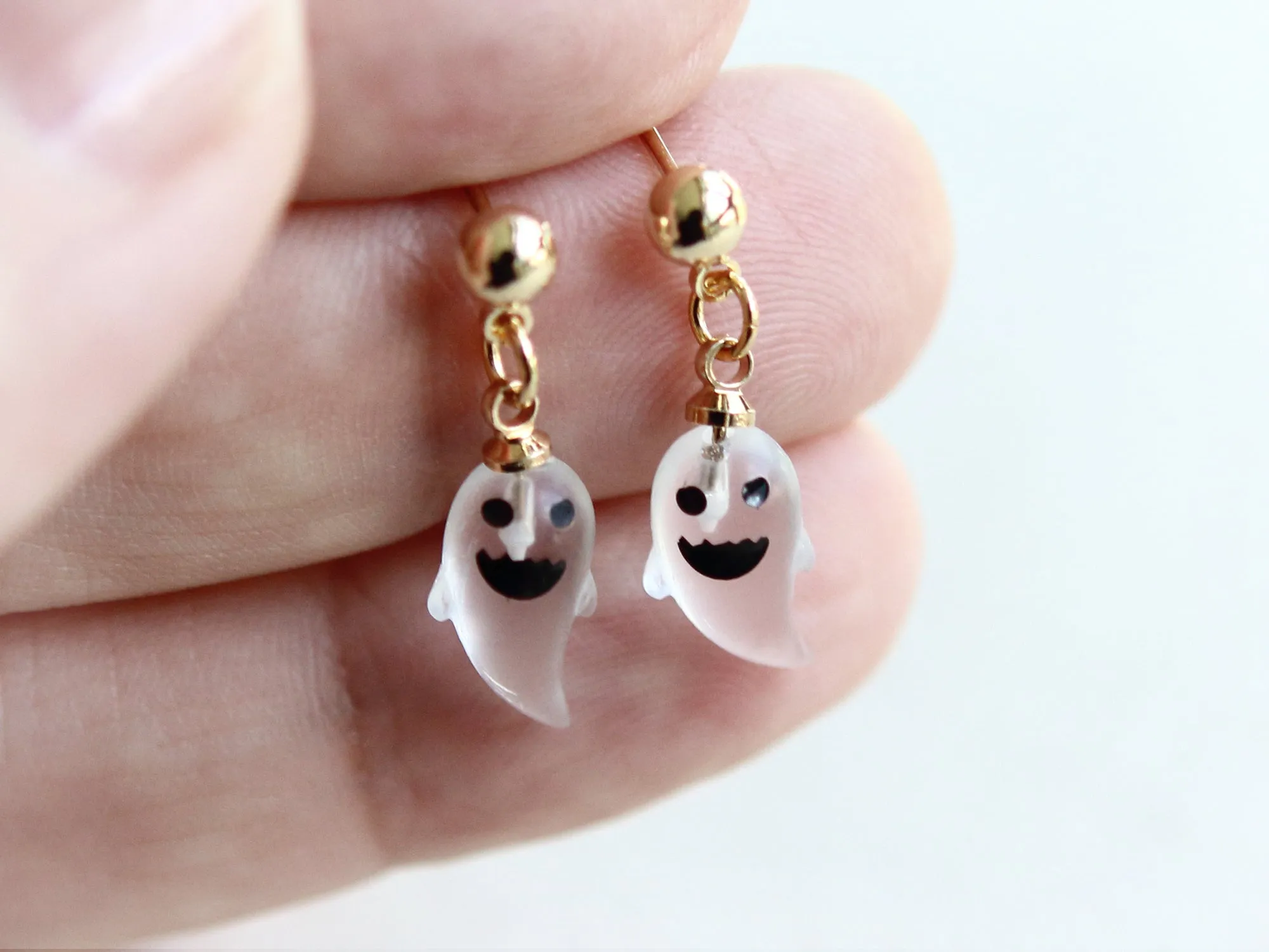 Little Jack O Lantern and Ghost Gold Ball Drop Earrings