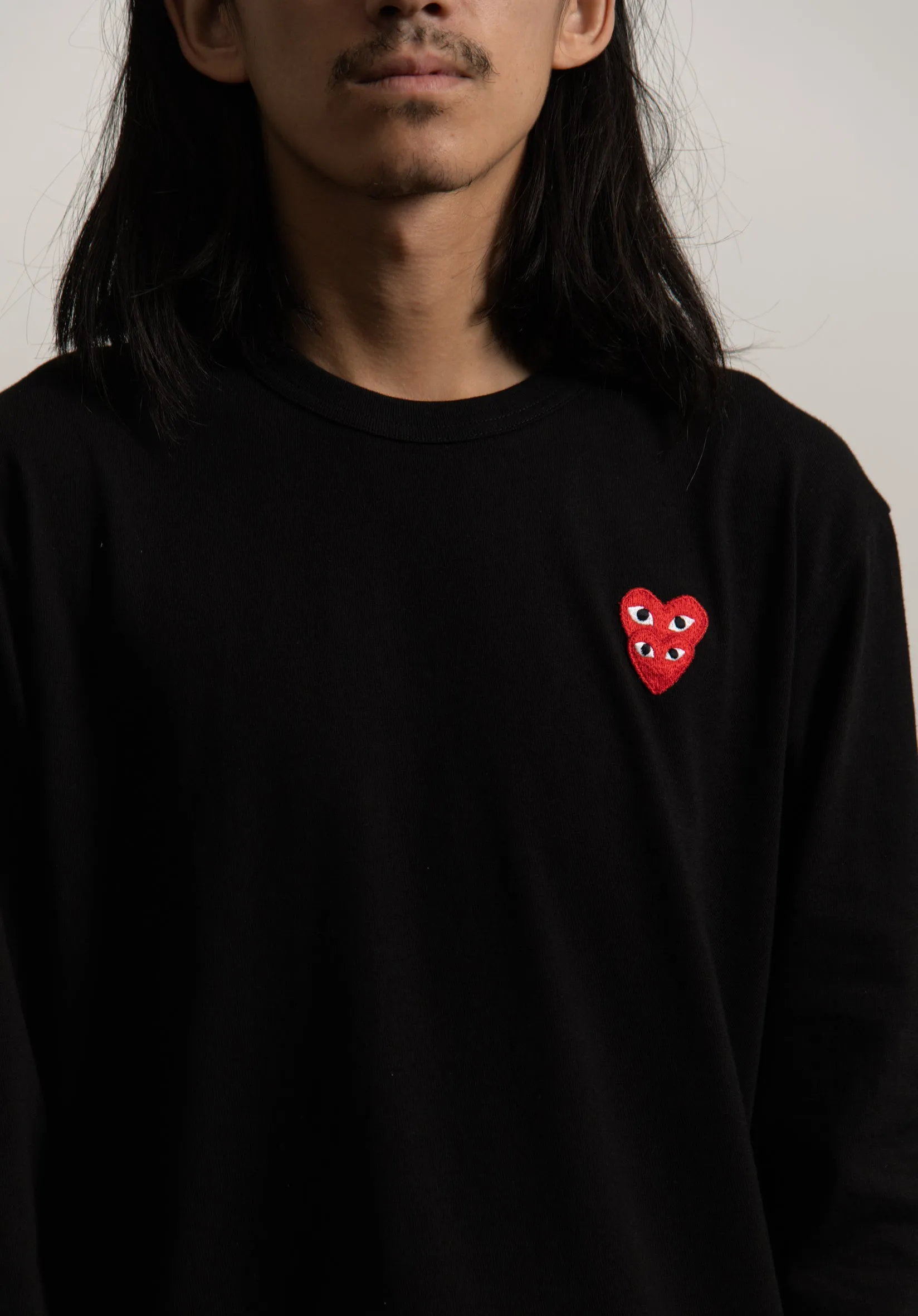 Long Sleeve Layered Double Emblem Tee Black/Red T292