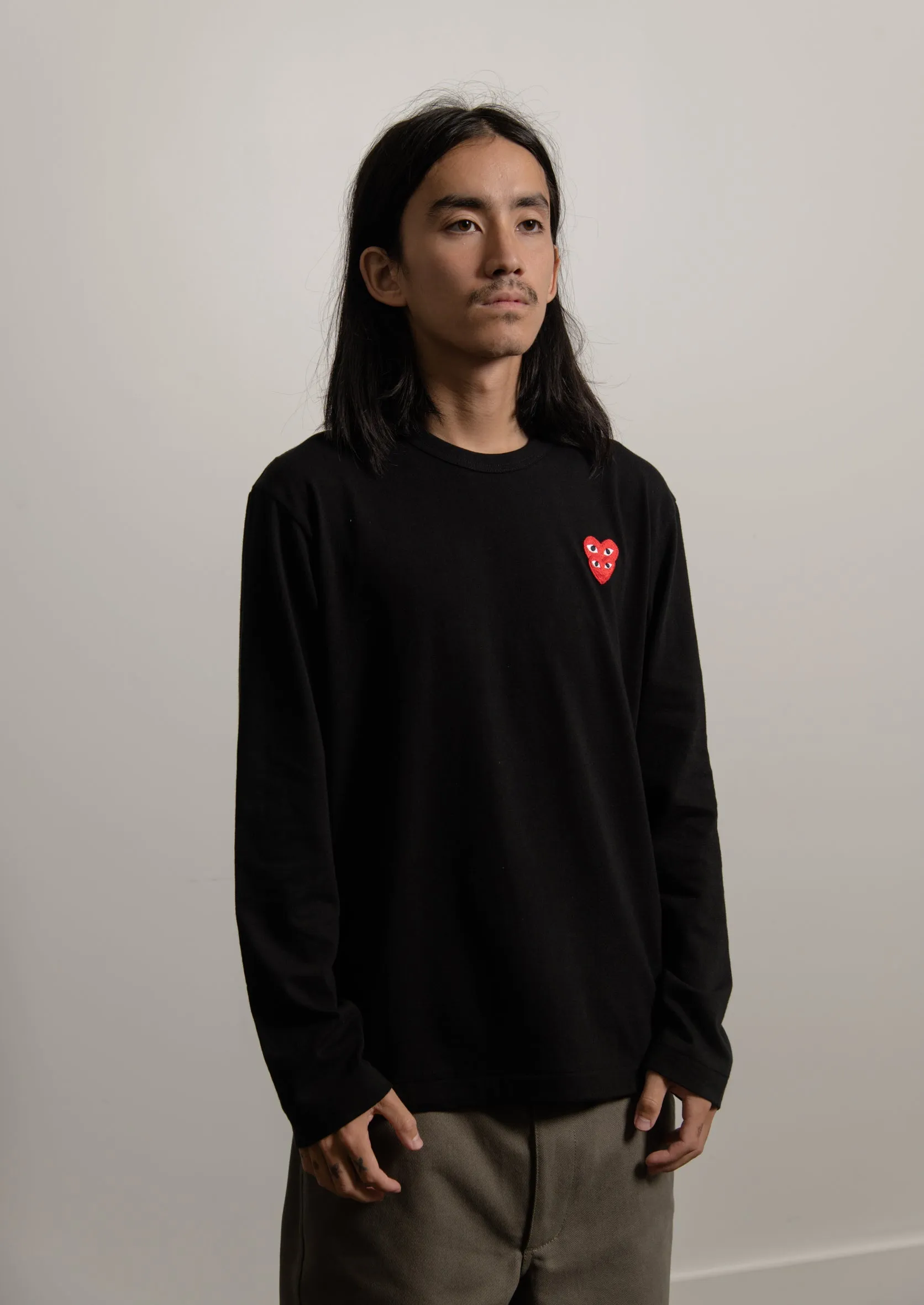 Long Sleeve Layered Double Emblem Tee Black/Red T292