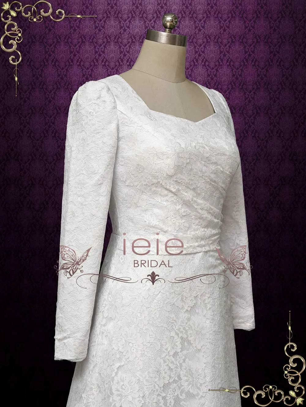 Long Sleeves Lace Wedding Dress with Keyhole Back COPPELIA