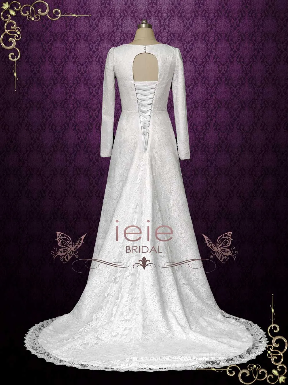 Long Sleeves Lace Wedding Dress with Keyhole Back COPPELIA