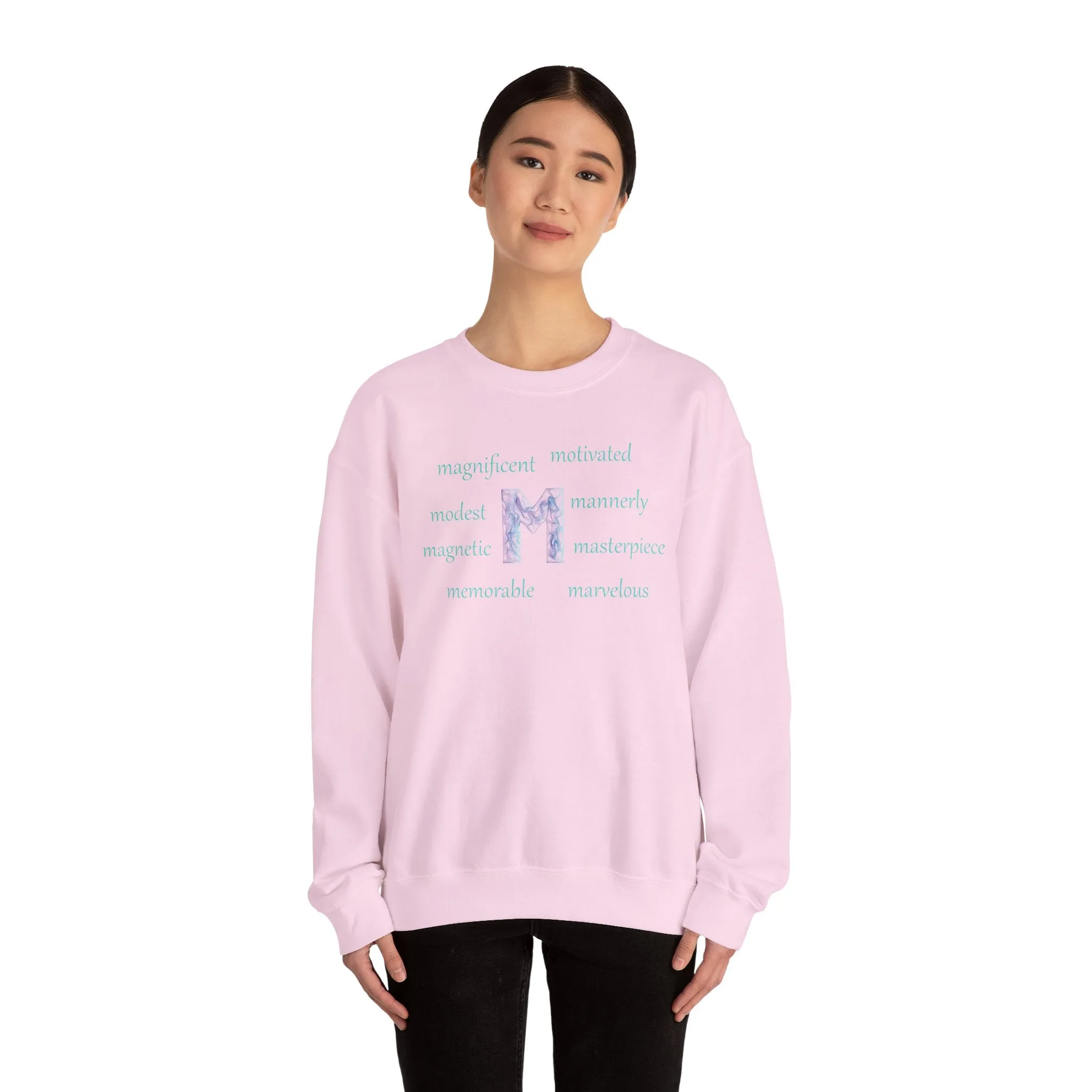 M Alphabet Sweatshirt, Optimistic, Mental Health, Motivational Alphabet Initial "M" Unisex Heavy Blend™ Crewneck Sweatshirt, Self-affirming Sweatshirt