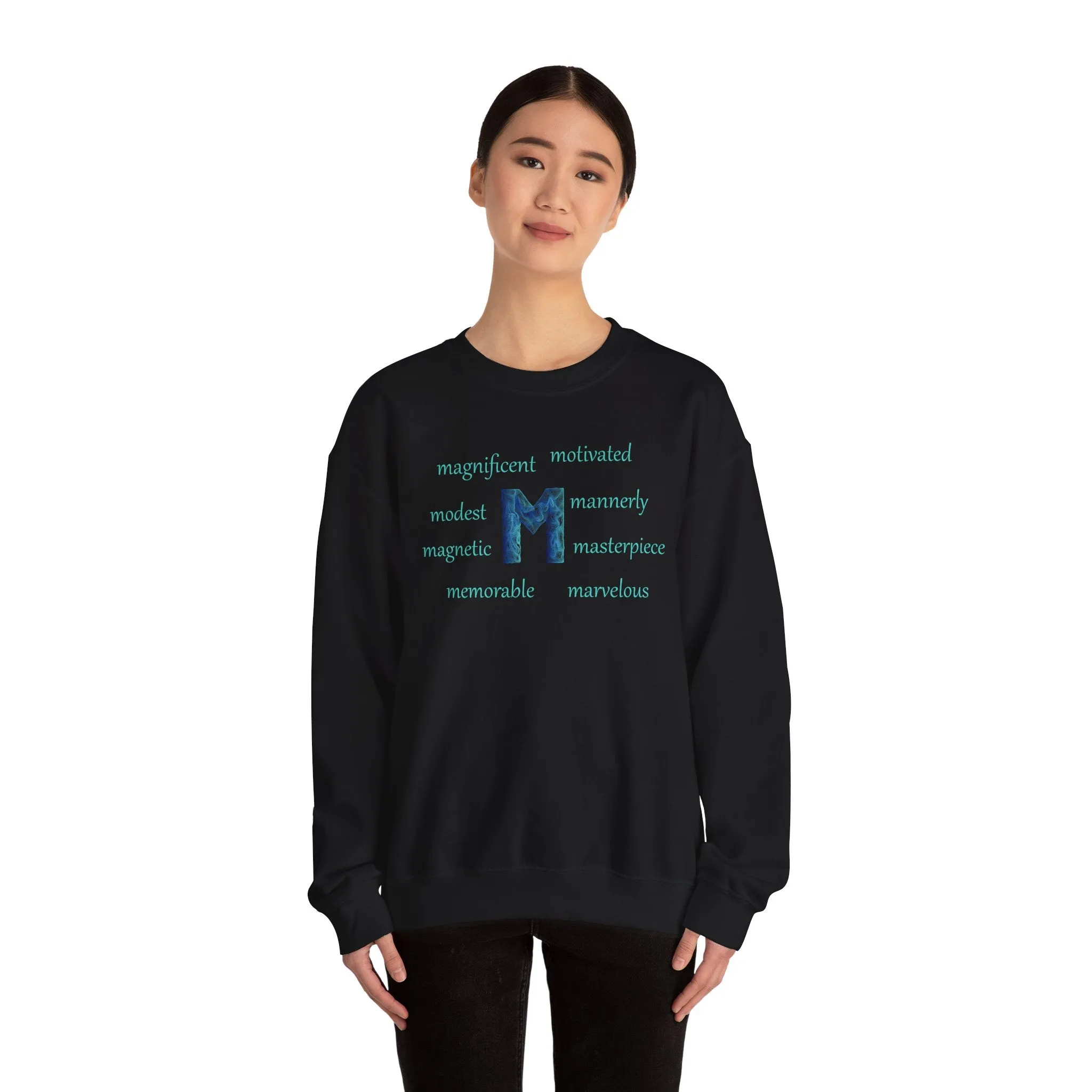 M Alphabet Sweatshirt, Optimistic, Mental Health, Motivational Alphabet Initial "M" Unisex Heavy Blend™ Crewneck Sweatshirt, Self-affirming Sweatshirt