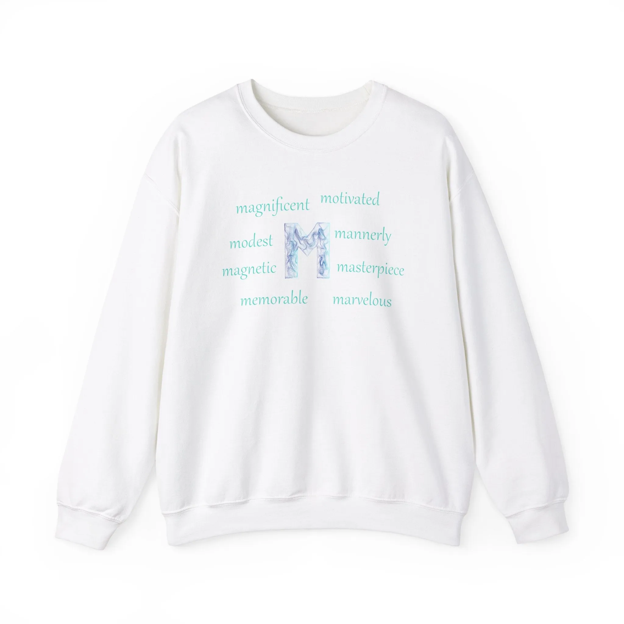 M Alphabet Sweatshirt, Optimistic, Mental Health, Motivational Alphabet Initial "M" Unisex Heavy Blend™ Crewneck Sweatshirt, Self-affirming Sweatshirt