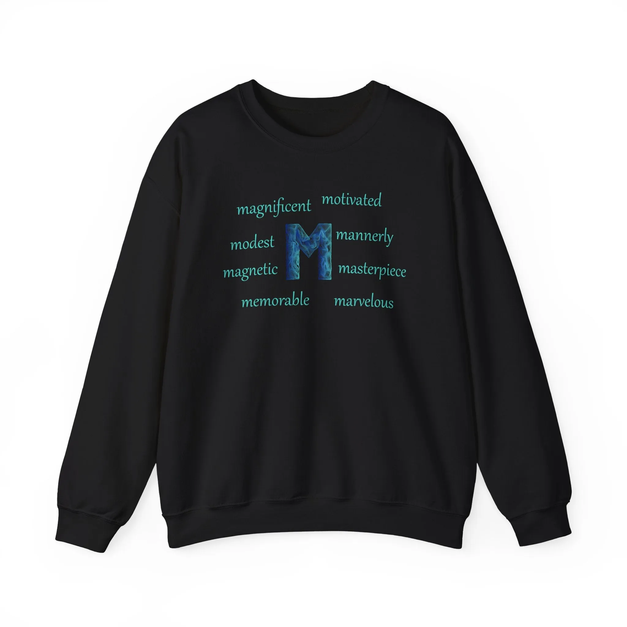 M Alphabet Sweatshirt, Optimistic, Mental Health, Motivational Alphabet Initial "M" Unisex Heavy Blend™ Crewneck Sweatshirt, Self-affirming Sweatshirt